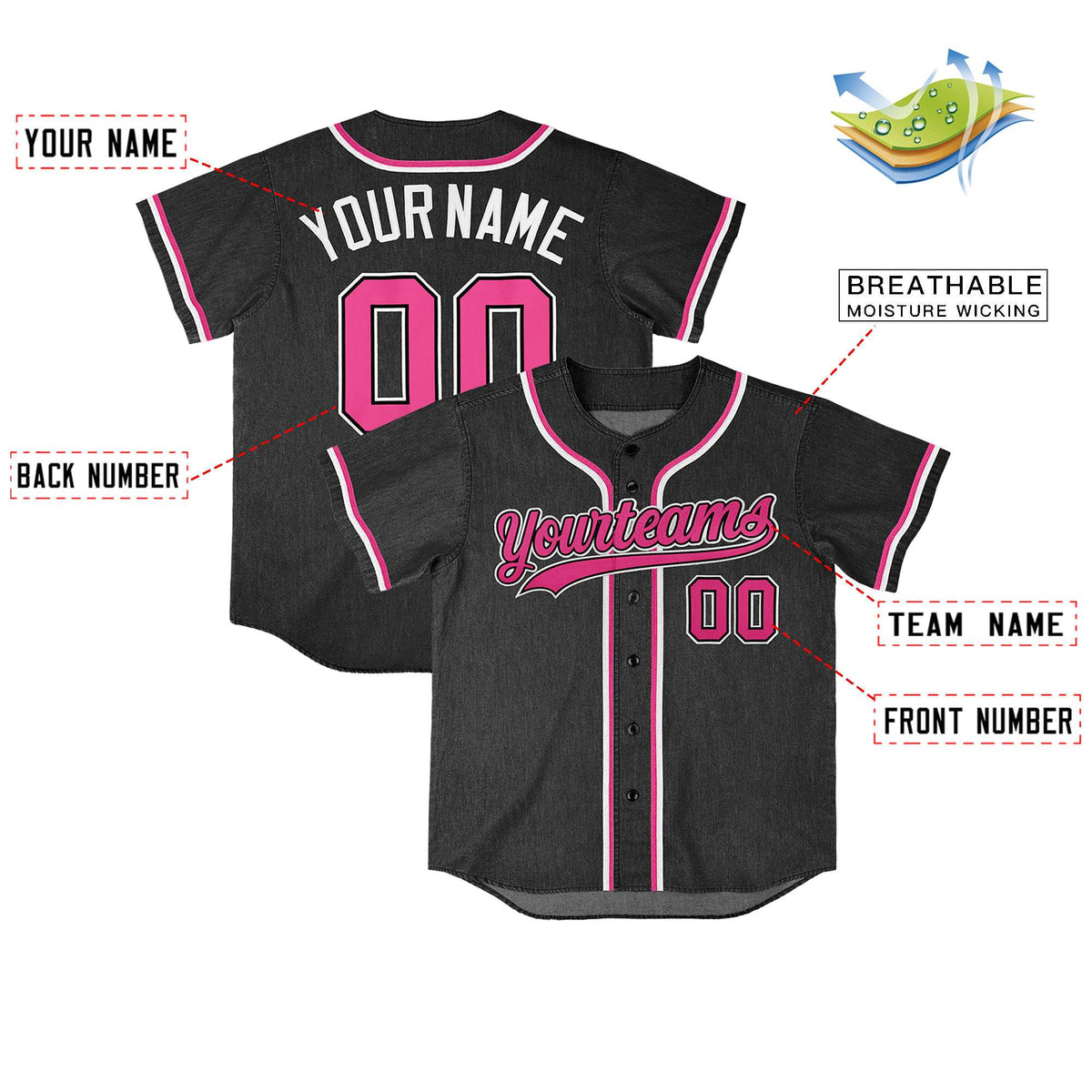 Custom Black Personalized Denim Baseball Jersey For Men Women Boy