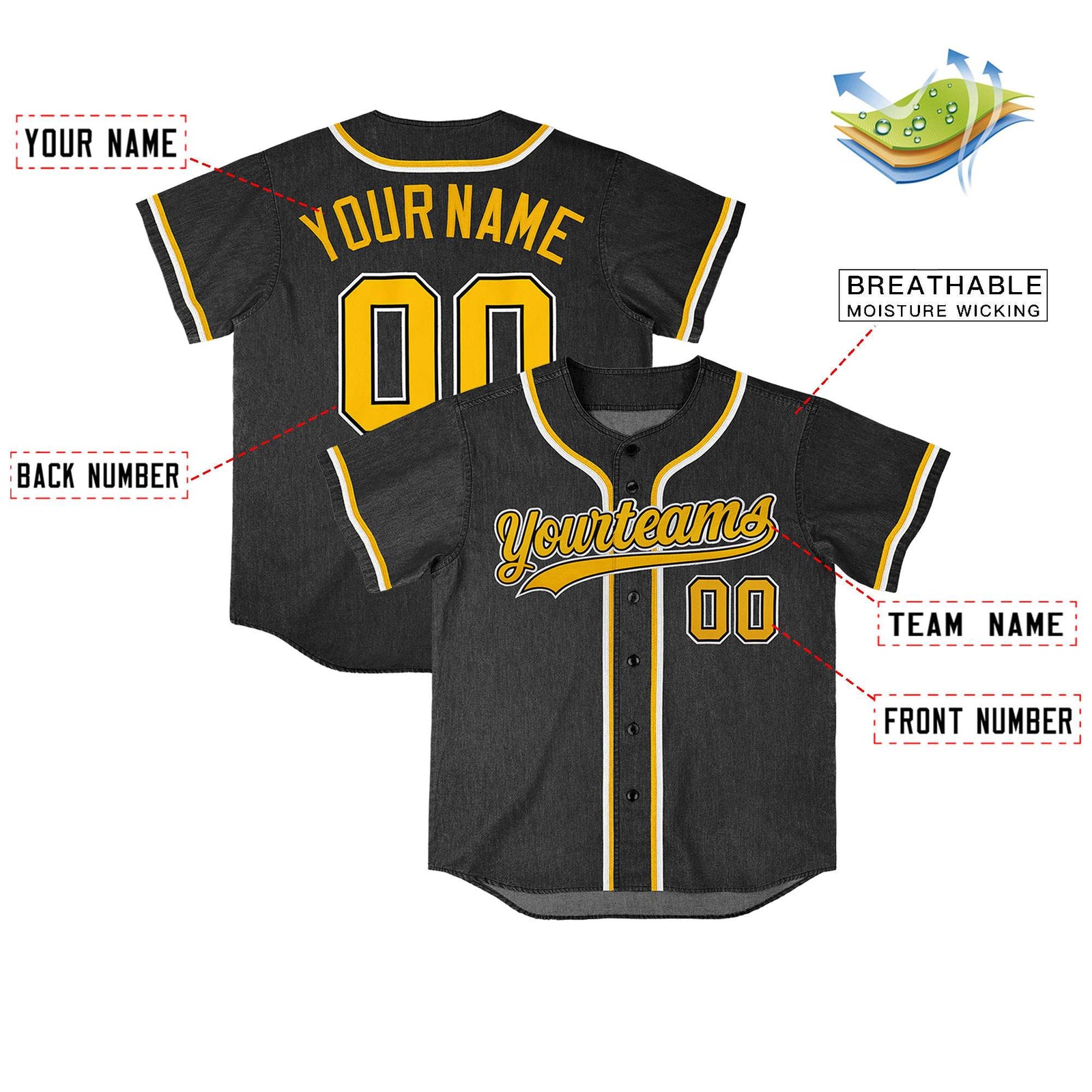 Custom Black Personalized Denim Baseball Jersey For Men Women Boy
