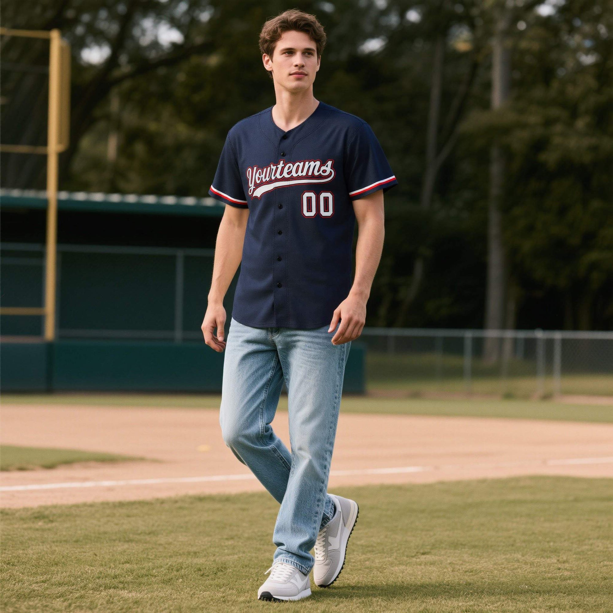 Custom Navy Personalized Denim Baseball Jersey For Men Women Boy