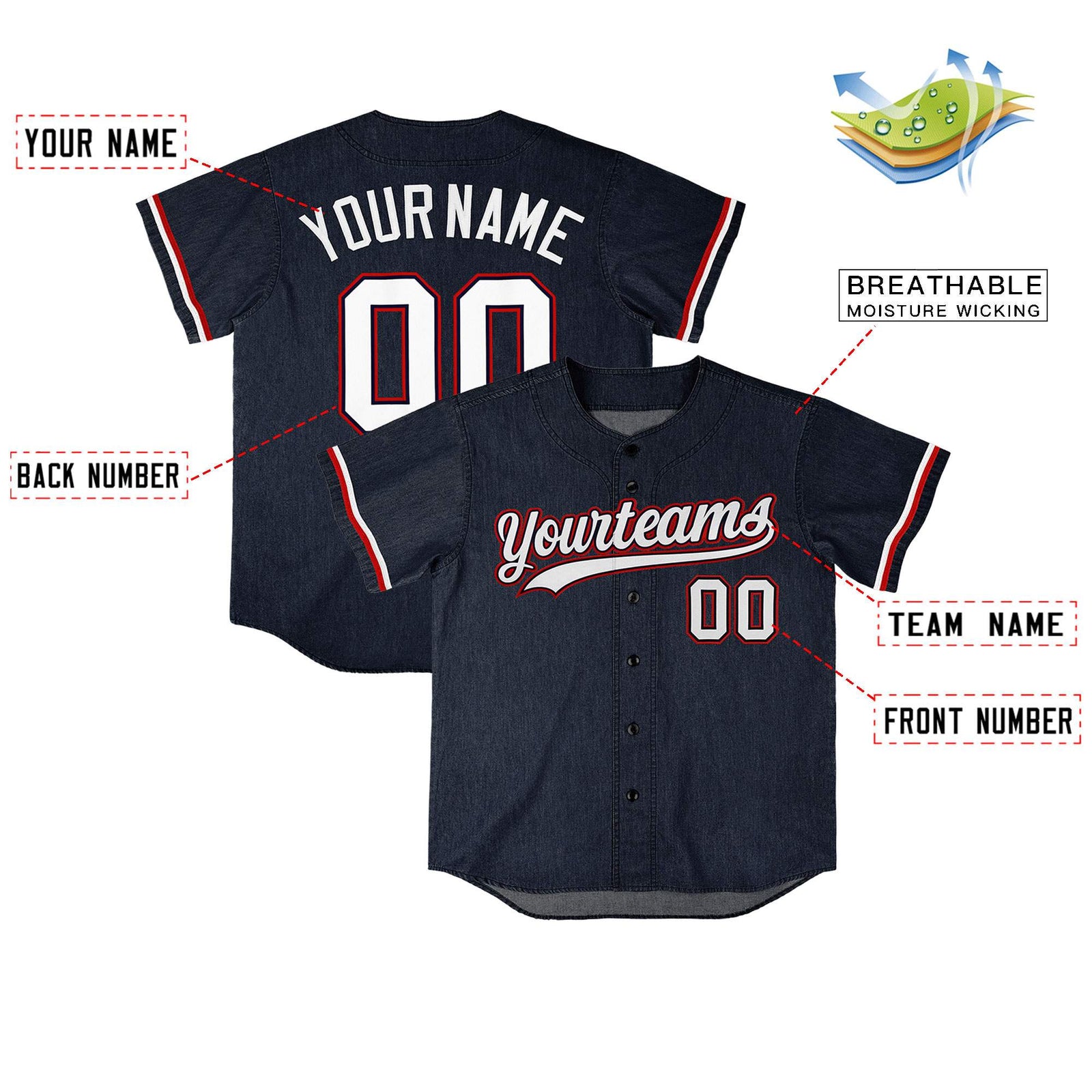 Custom Navy Personalized Denim Baseball Jersey For Men Women Boy