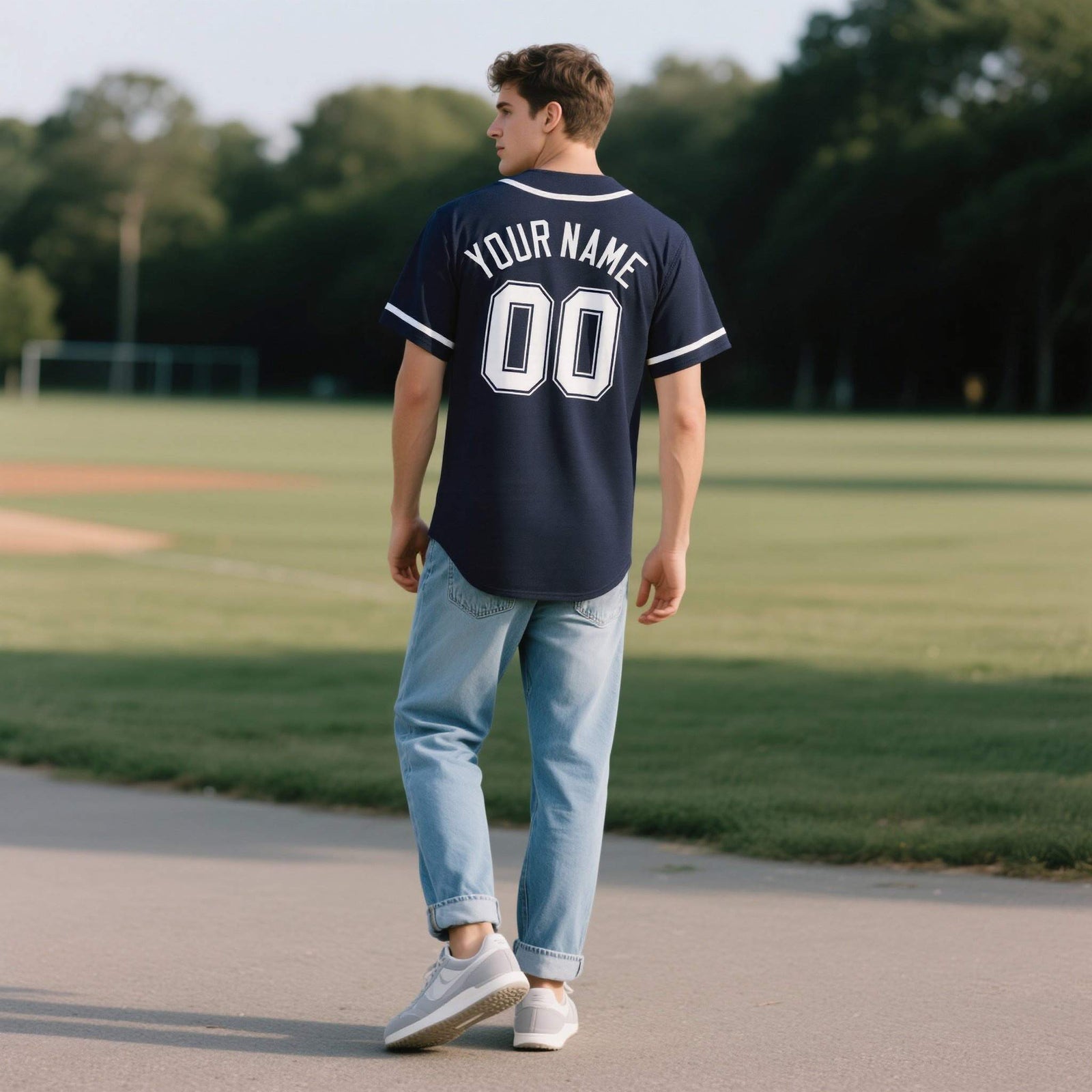 Custom Navy Personalized Denim Baseball Jersey For Men Women Boy