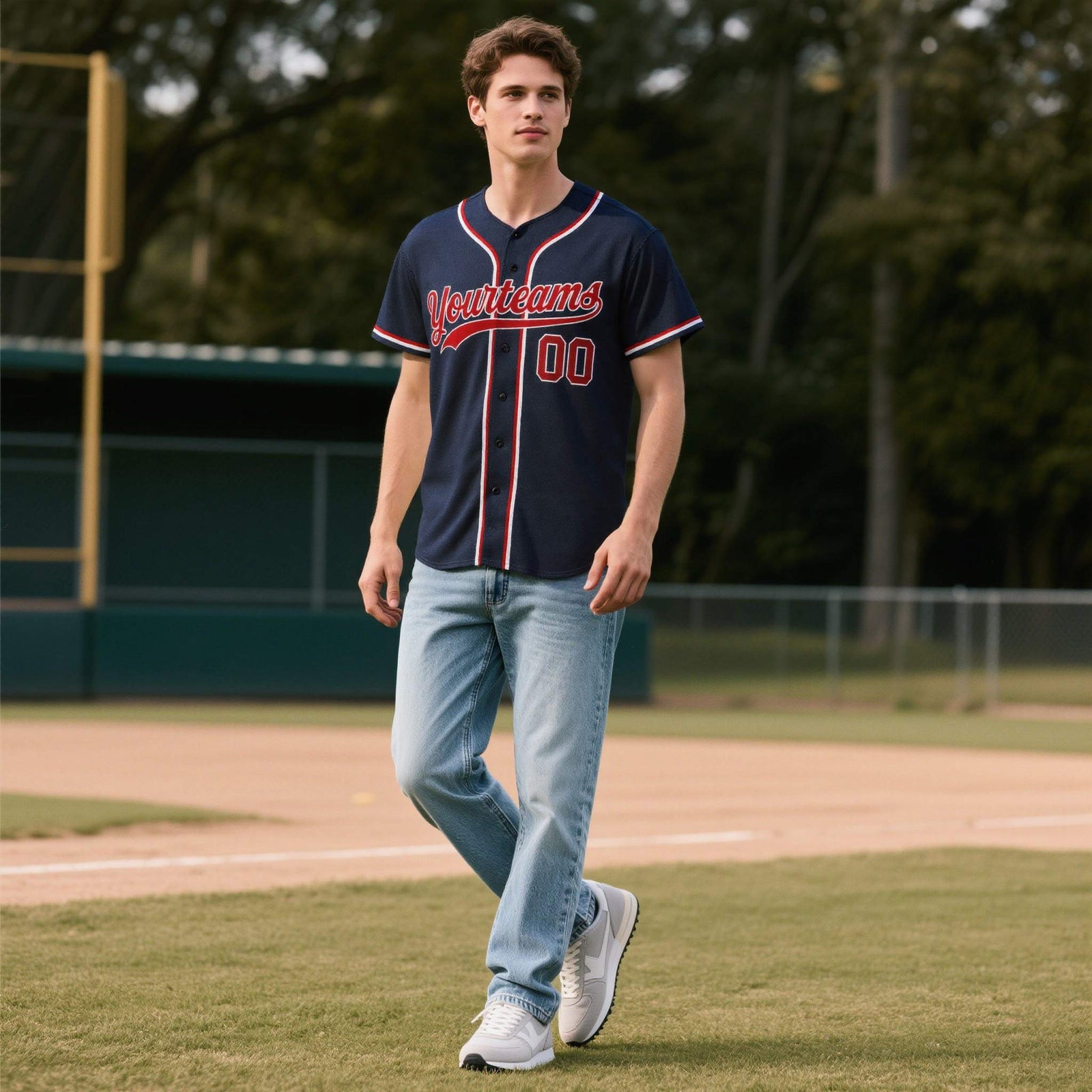 Custom Navy Personalized Denim Baseball Jersey For Men Women Boy