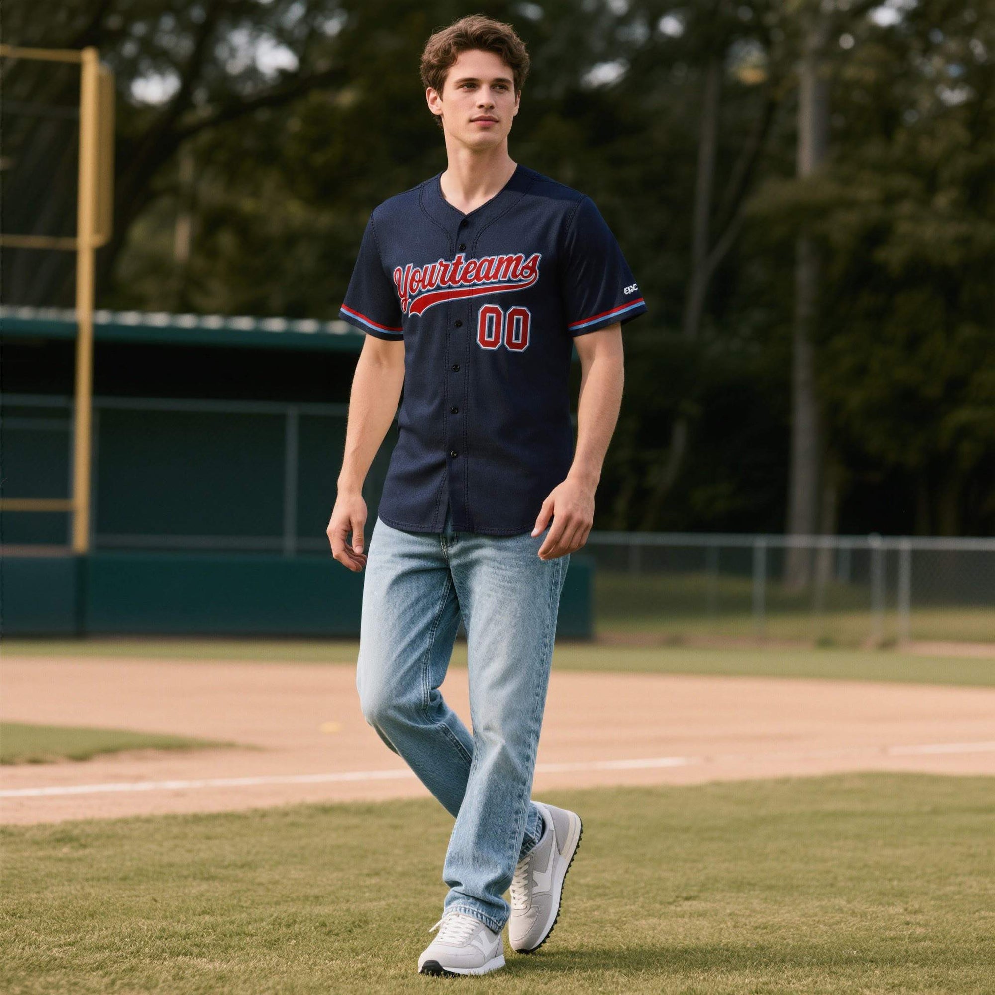 Custom Navy Personalized Denim Baseball Jersey For Men Women Boy