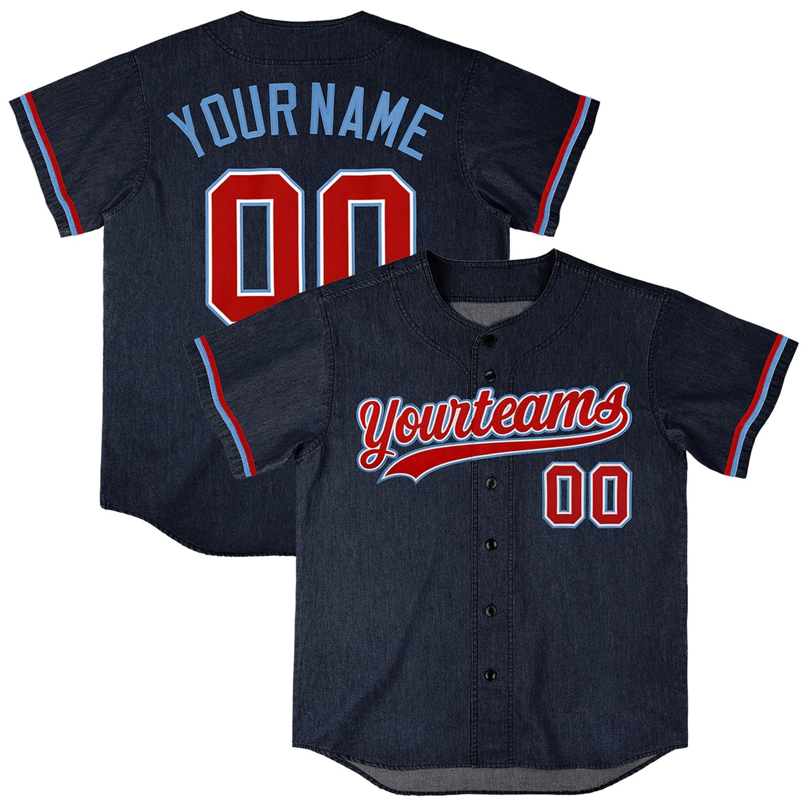Custom Navy Personalized Denim Baseball Jersey For Men Women Boy