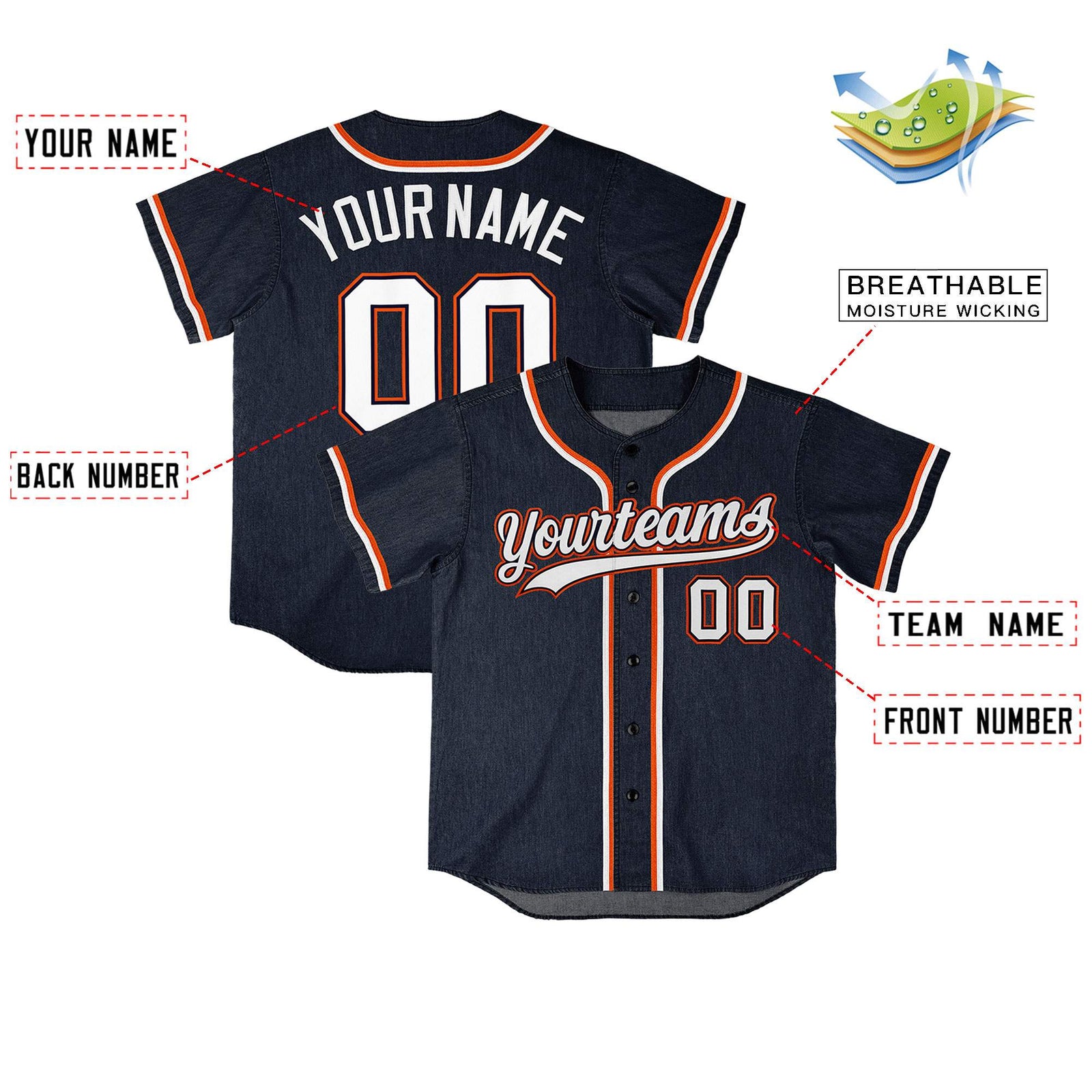 Custom Navy Personalized Denim Baseball Jersey For Men Women Boy