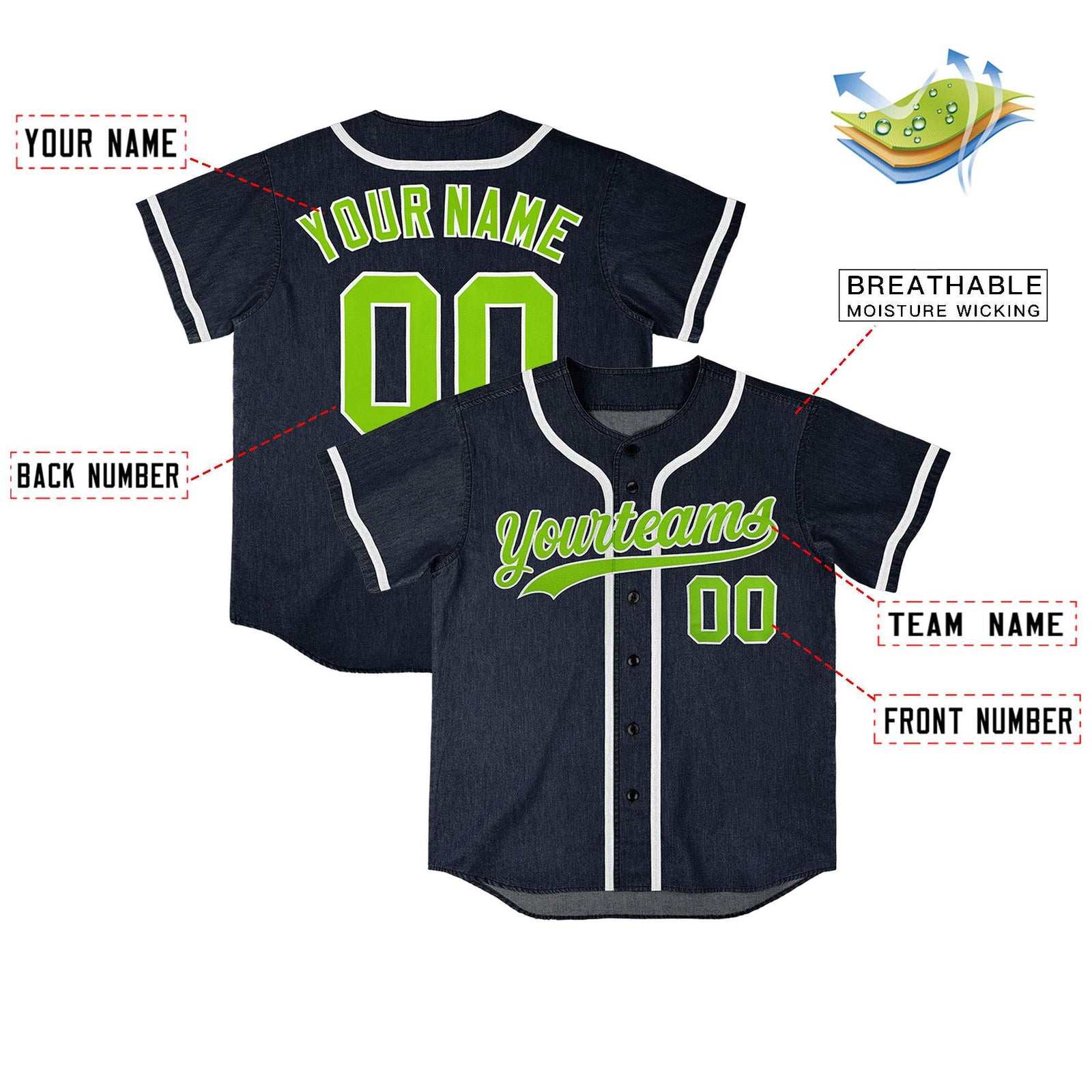 Custom Navy Personalized Denim Baseball Jersey For Men Women Boy
