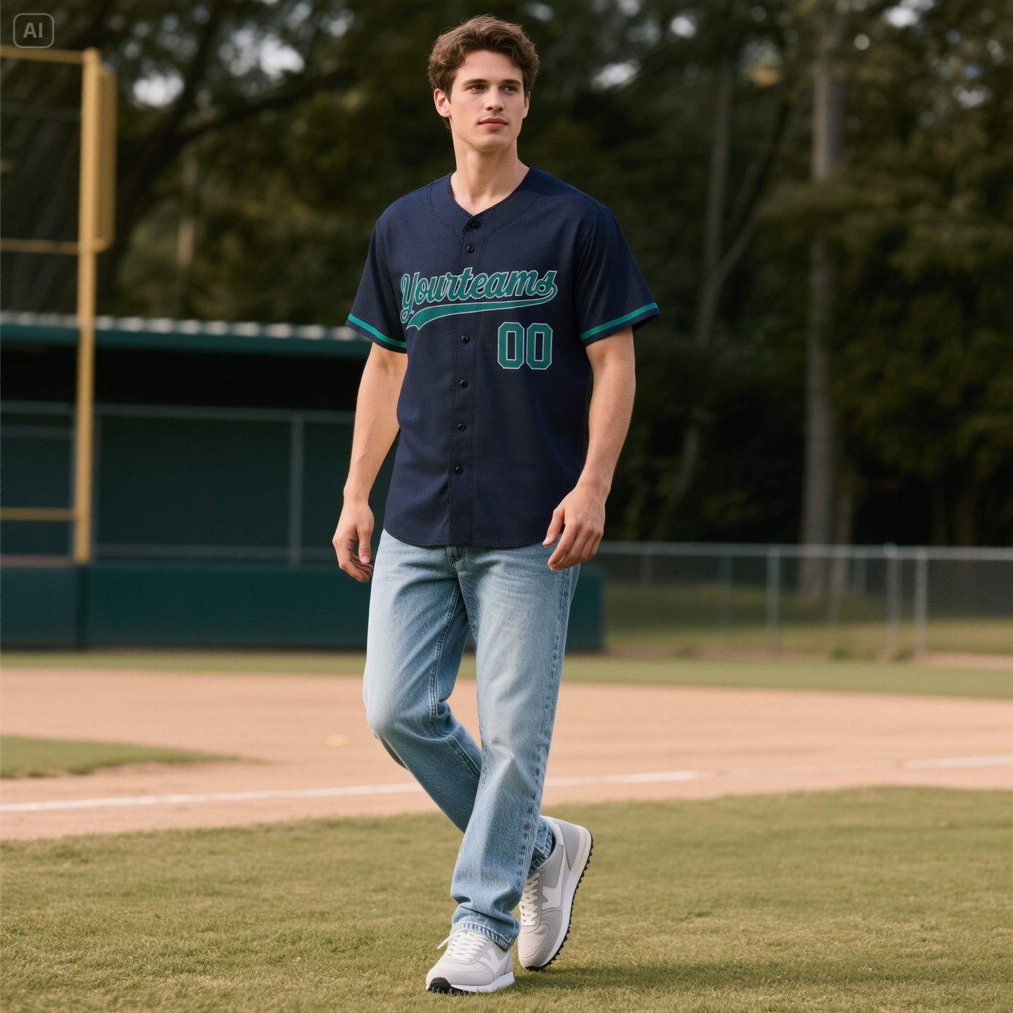 Custom Navy Personalized Denim Baseball Jersey For Men Women Boy