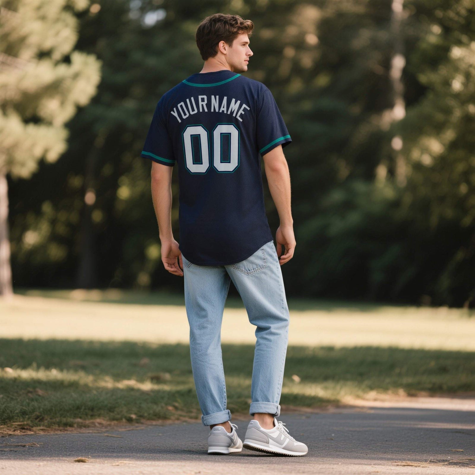 Custom Navy Personalized Denim Baseball Jersey For Men Women Boy