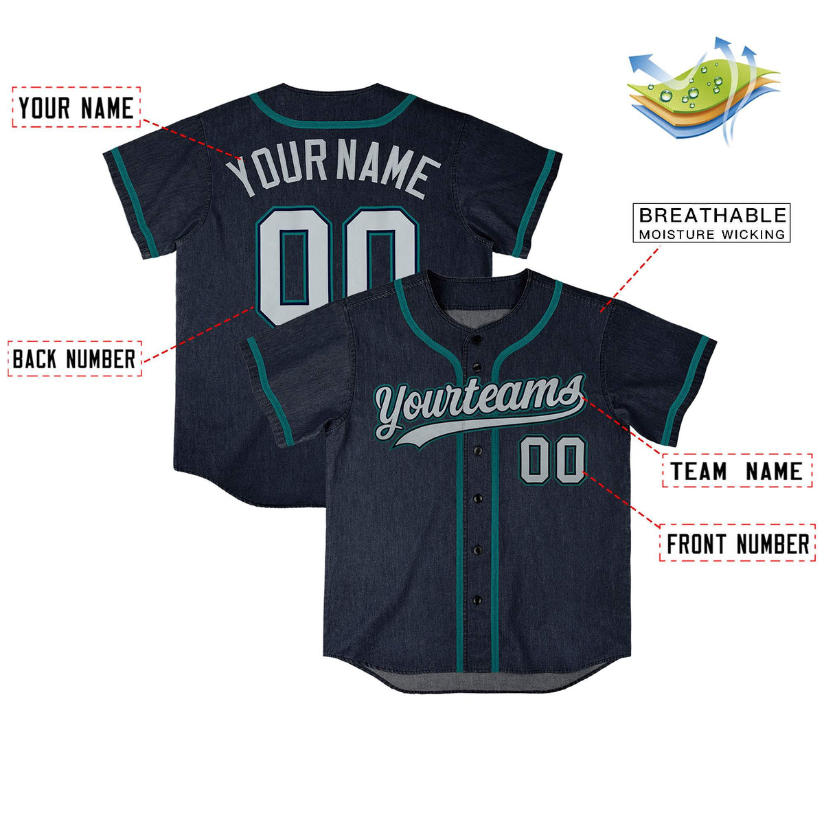 Custom Navy Personalized Denim Baseball Jersey For Men Women Boy
