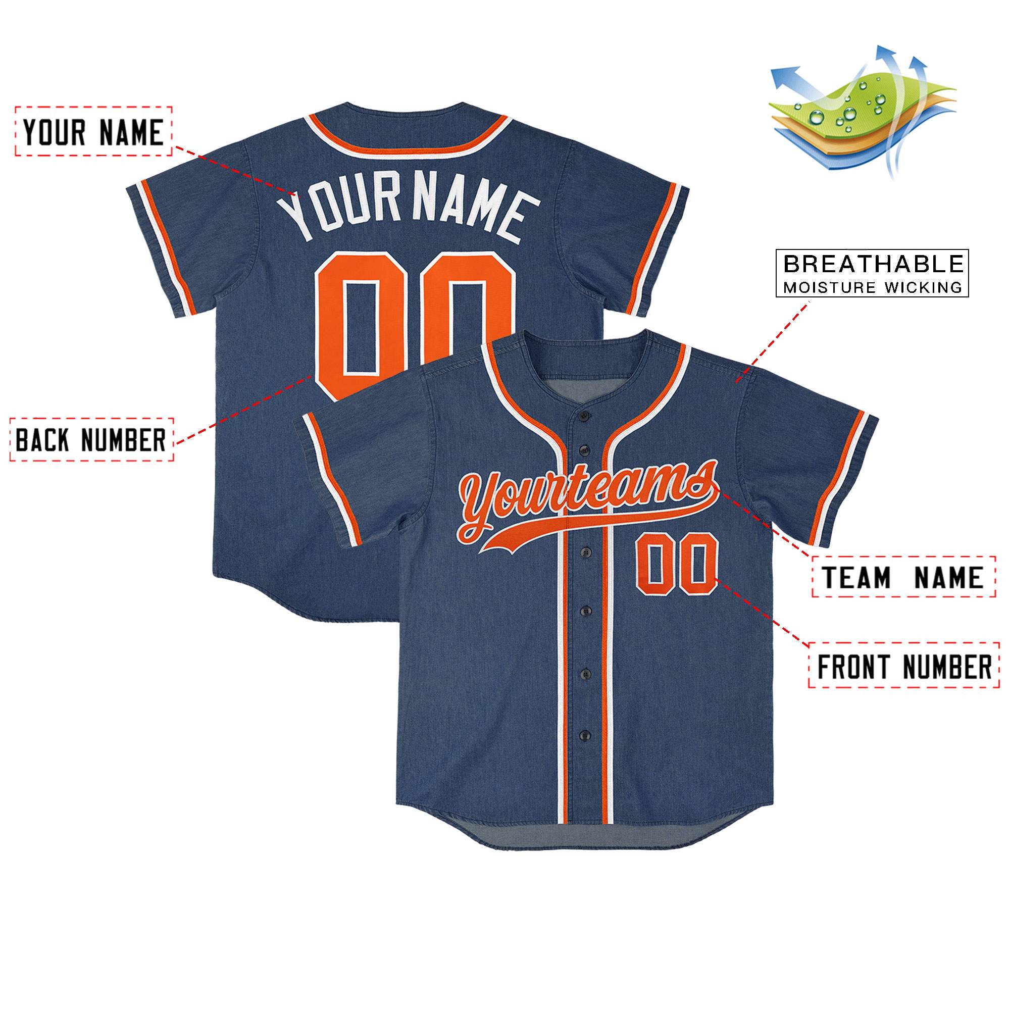 Custom Midnight Blue Personalized Denim Baseball Jersey For Men Women Boy