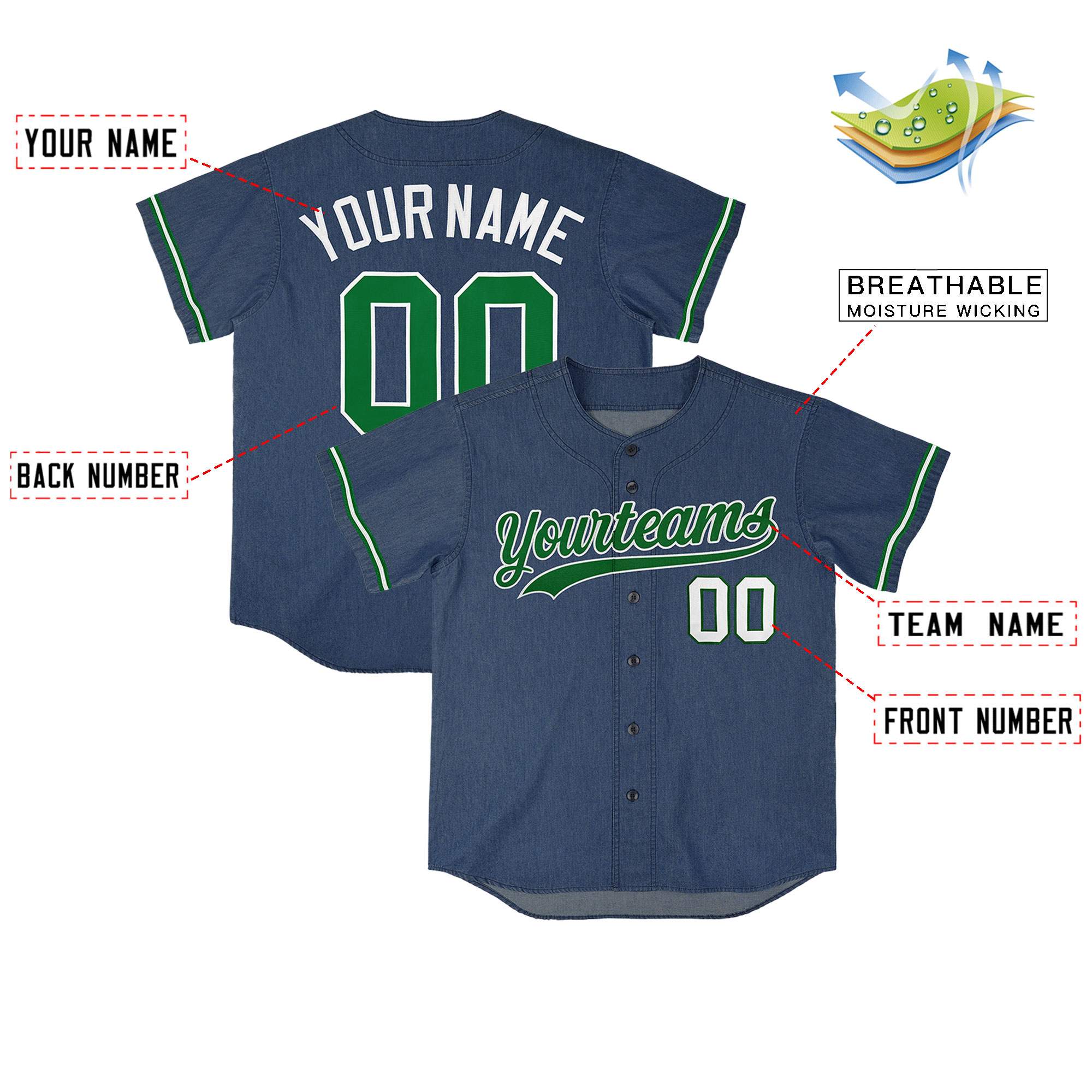 Custom Midnight Blue Personalized Denim Baseball Jersey For Men Women Boy