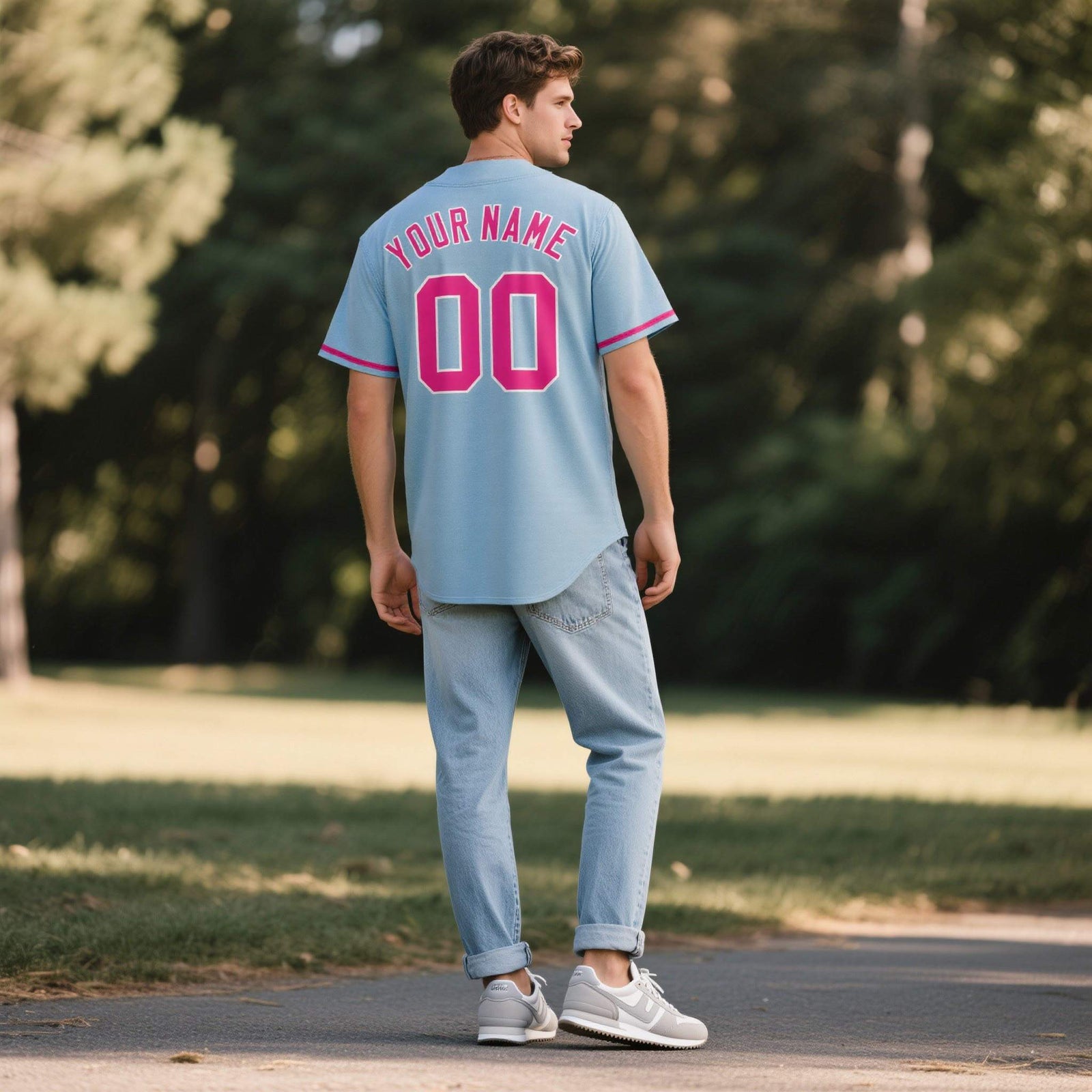 Custom Powder Blue Personalized Denim Baseball Jersey For Men Women Boy