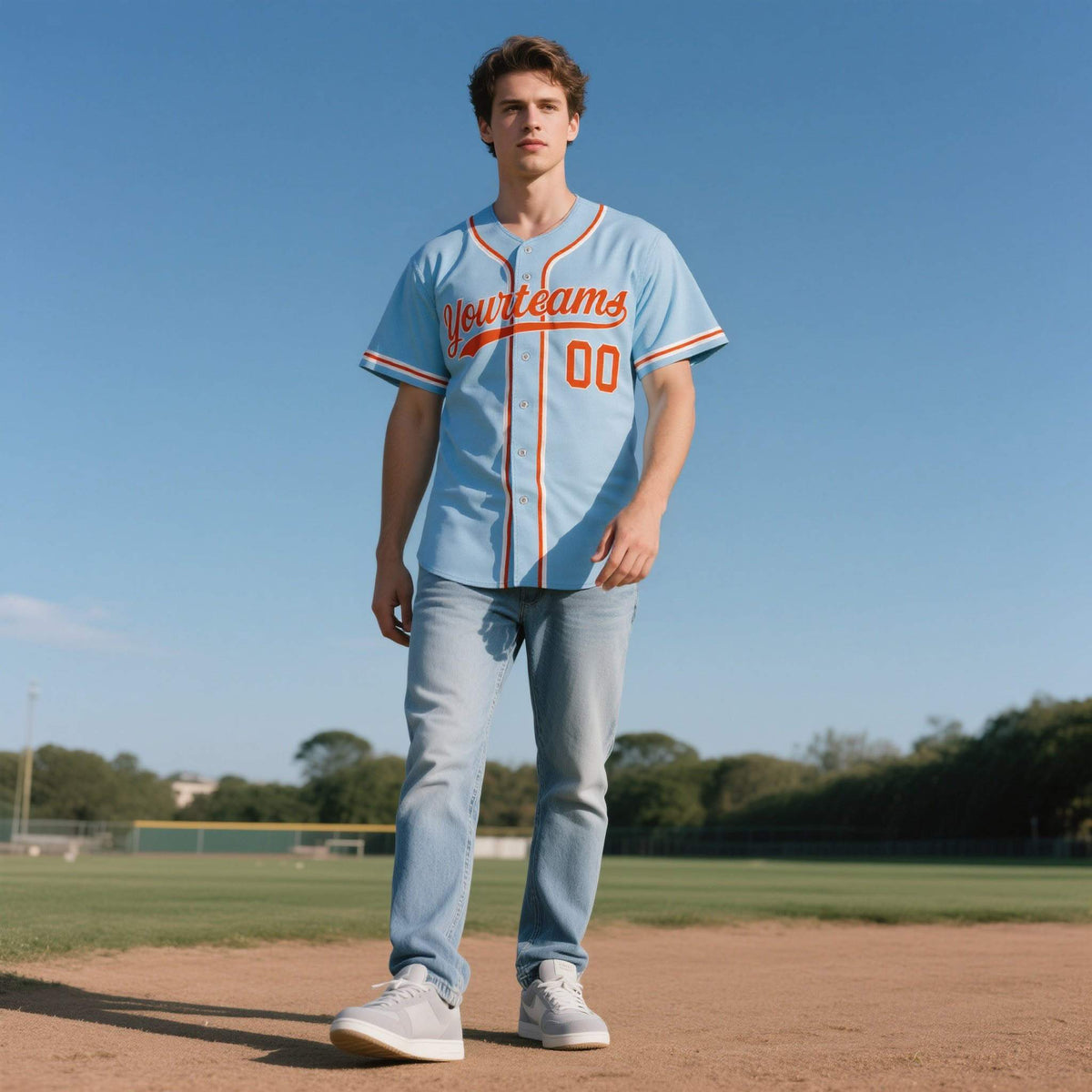 Custom Powder Blue Personalized Denim Baseball Jersey For Men Women Boy