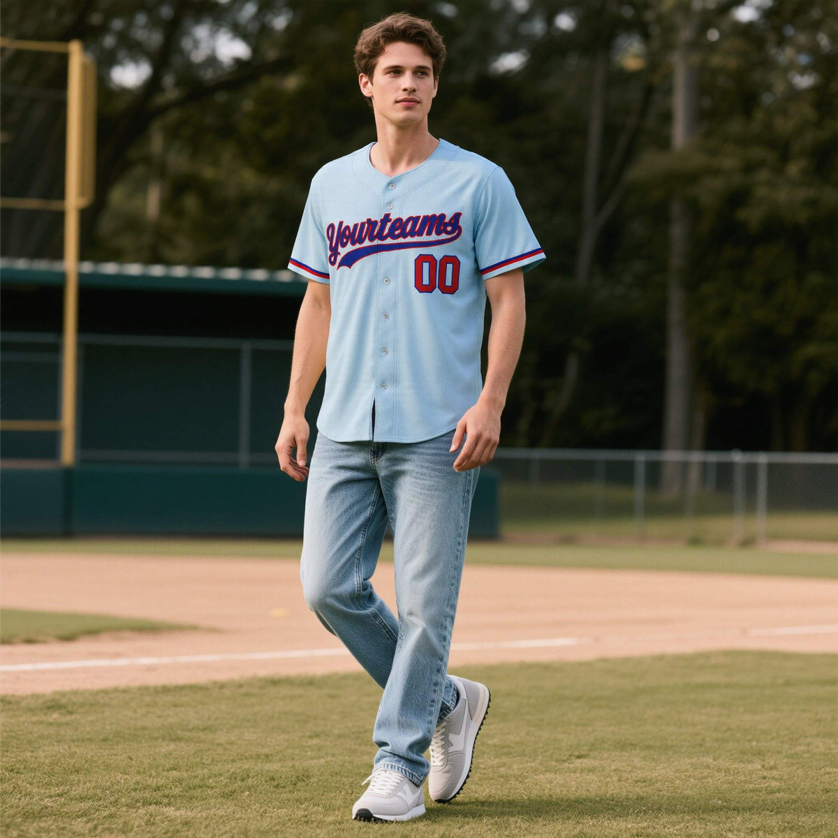 Custom Powder Blue Personalized Denim Baseball Jersey For Men Women Boy