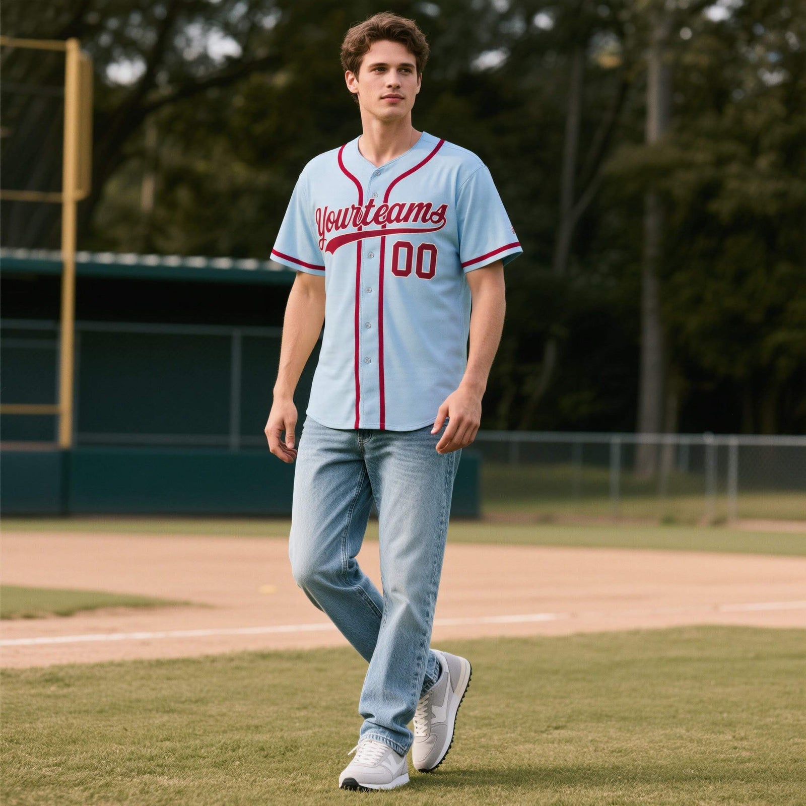 Custom Powder Blue Personalized Denim Baseball Jersey For Men Women Boy