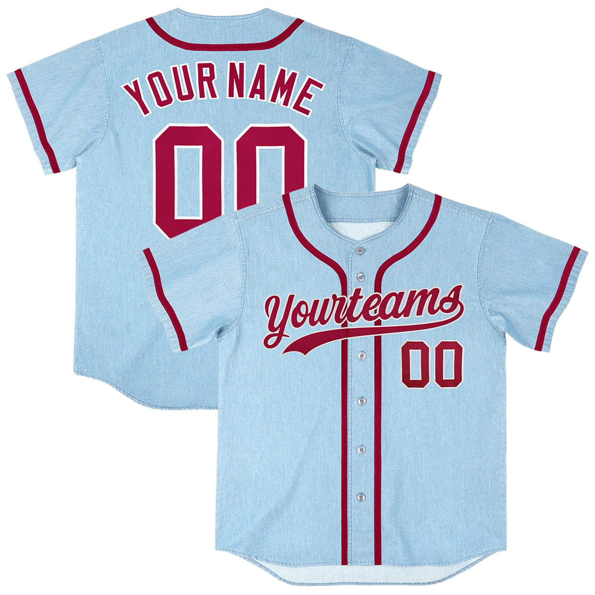 Custom Powder Blue Personalized Denim Baseball Jersey For Men Women Boy