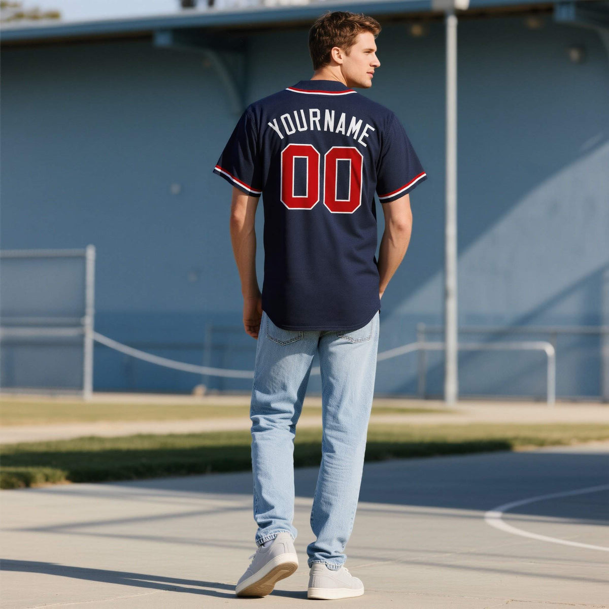 Custom Navy Personalized Denim Baseball Jersey For Men Women Boy