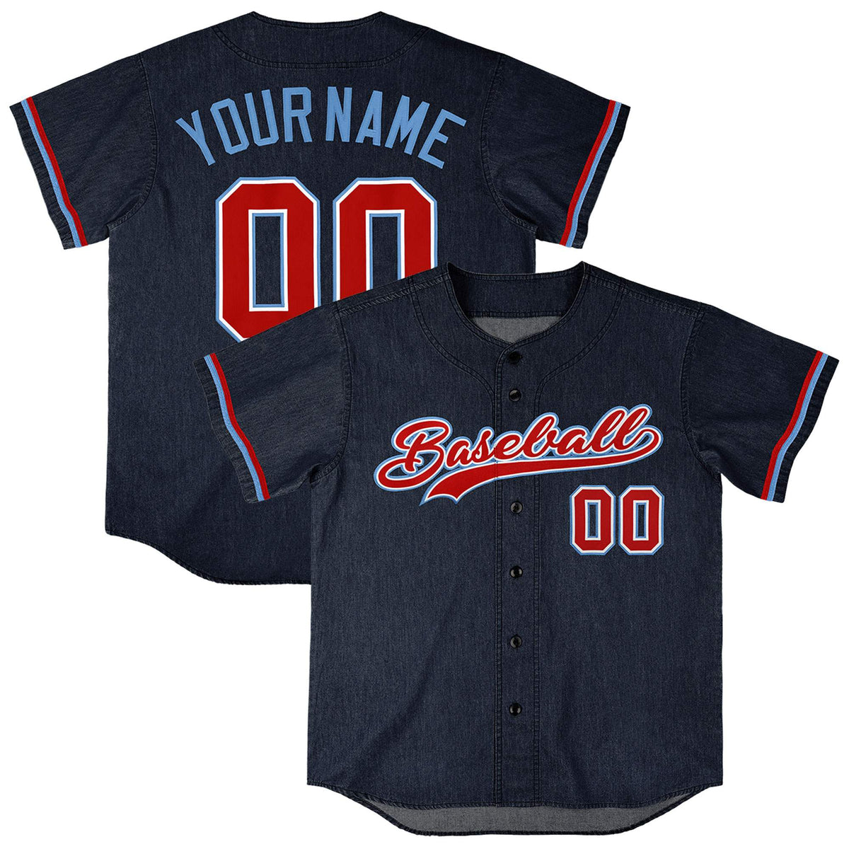 Custom Navy Personalized Denim Baseball Jersey For Men Women Boy