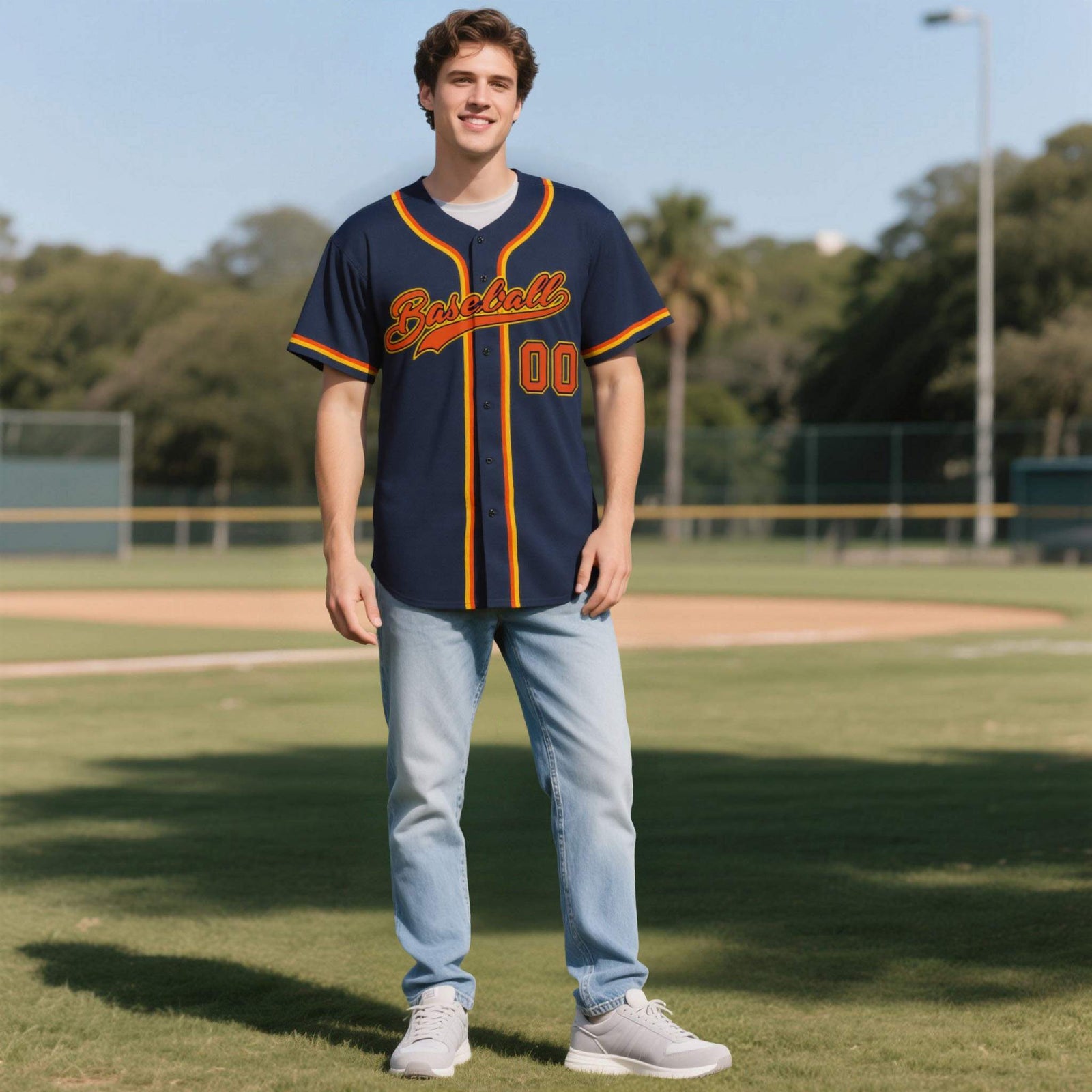 Custom Navy Personalized Denim Baseball Jersey For Men Women Boy