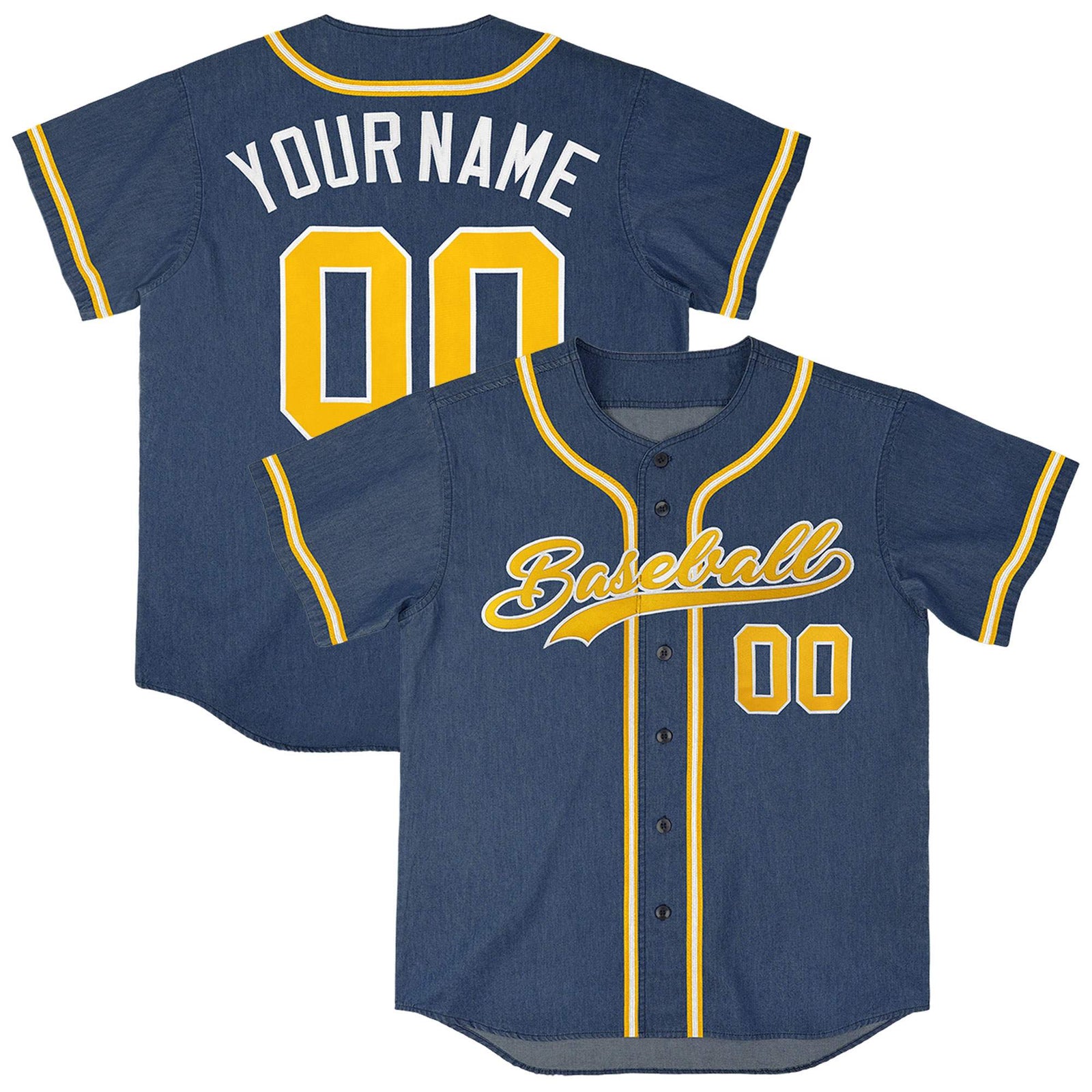 Custom Midnight Blue Personalized Denim Baseball Jersey For Men Women Boy