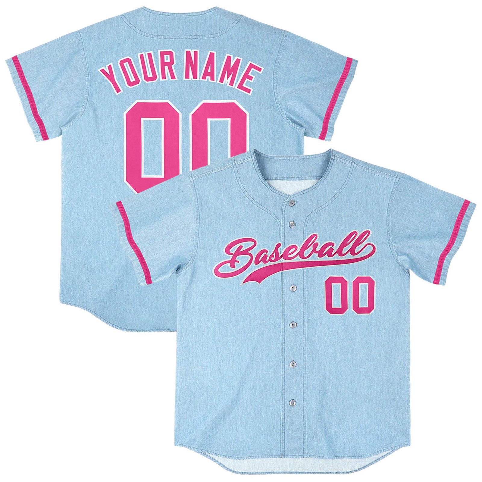 Custom Powder Blue Personalized Denim Baseball Jersey For Men Women Boy