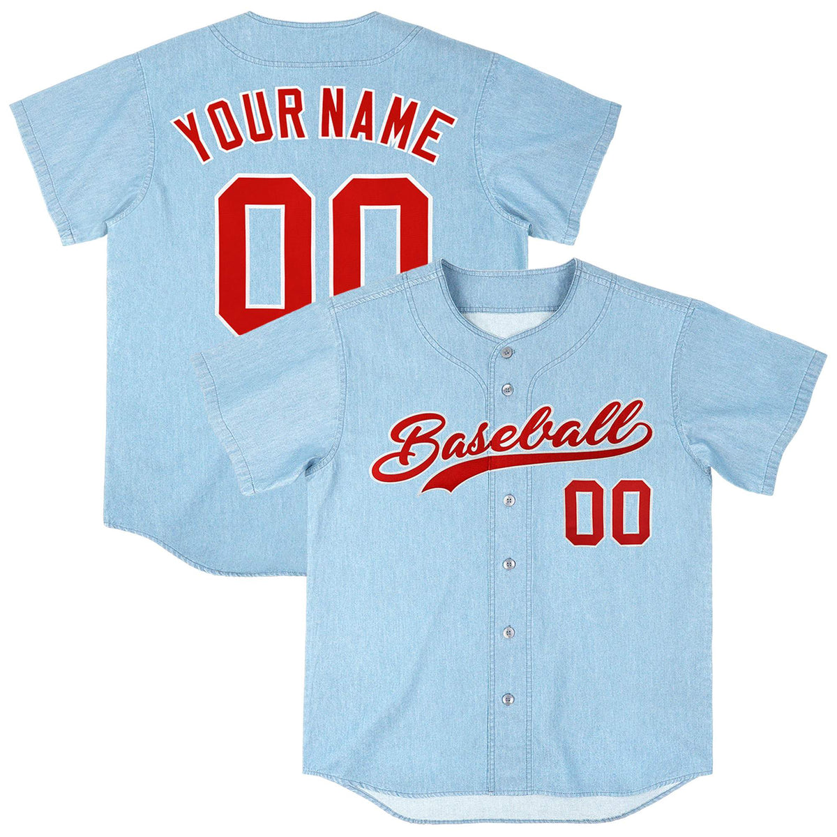 Custom Powder Blue Personalized Denim Baseball Jersey For Men Women Boy