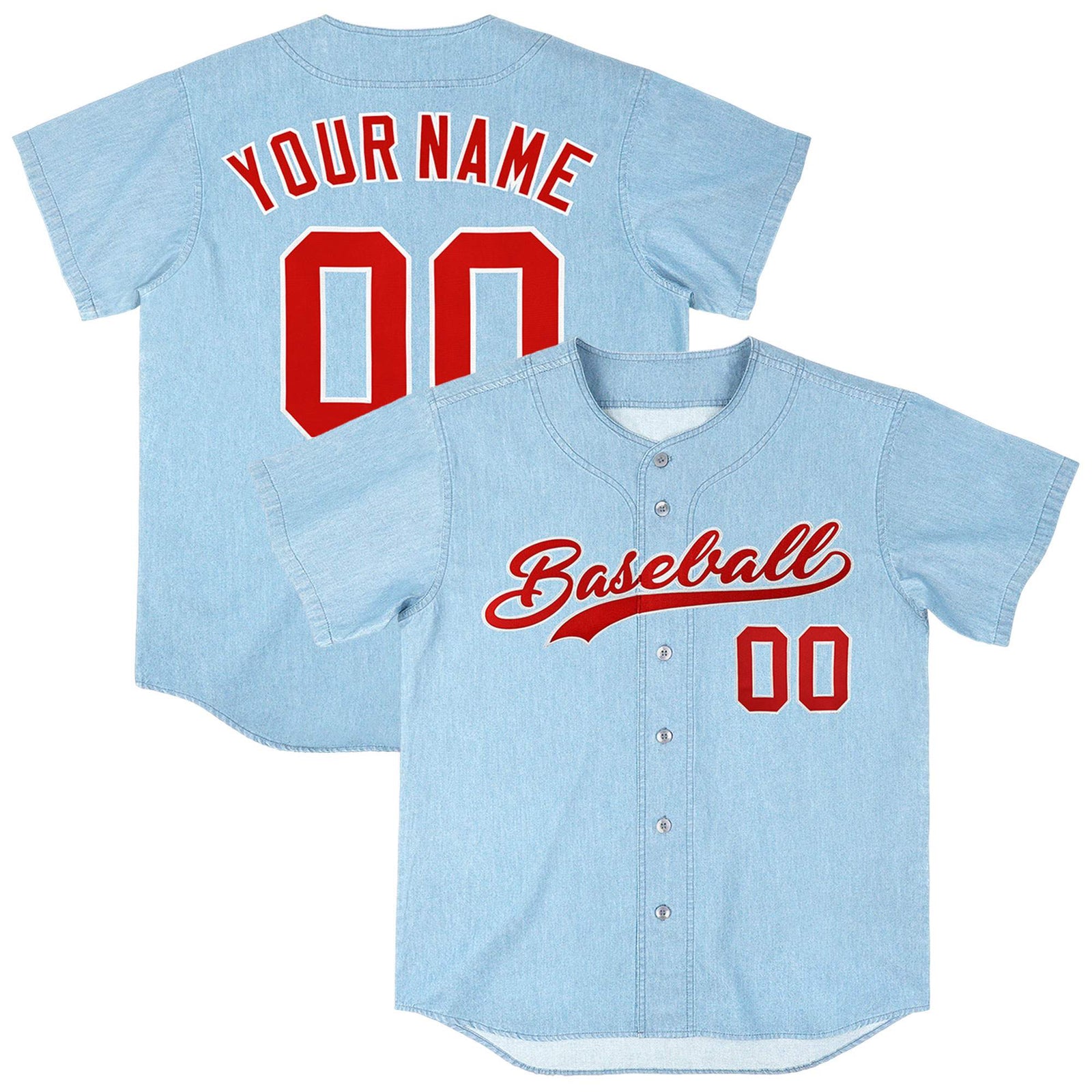 Custom Powder Blue Personalized Denim Baseball Jersey For Men Women Boy