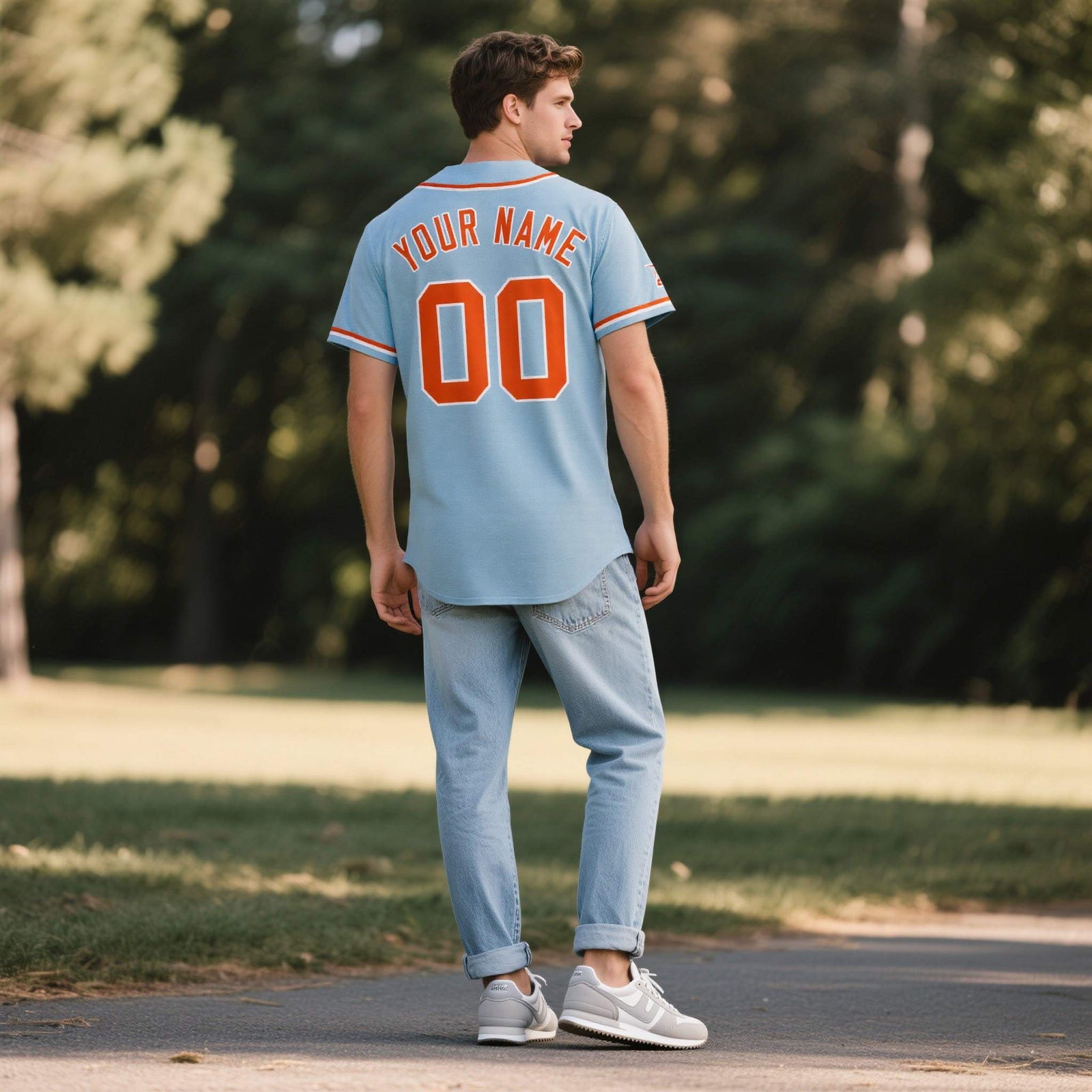 Custom Powder Blue Personalized Denim Baseball Jersey For Men Women Boy