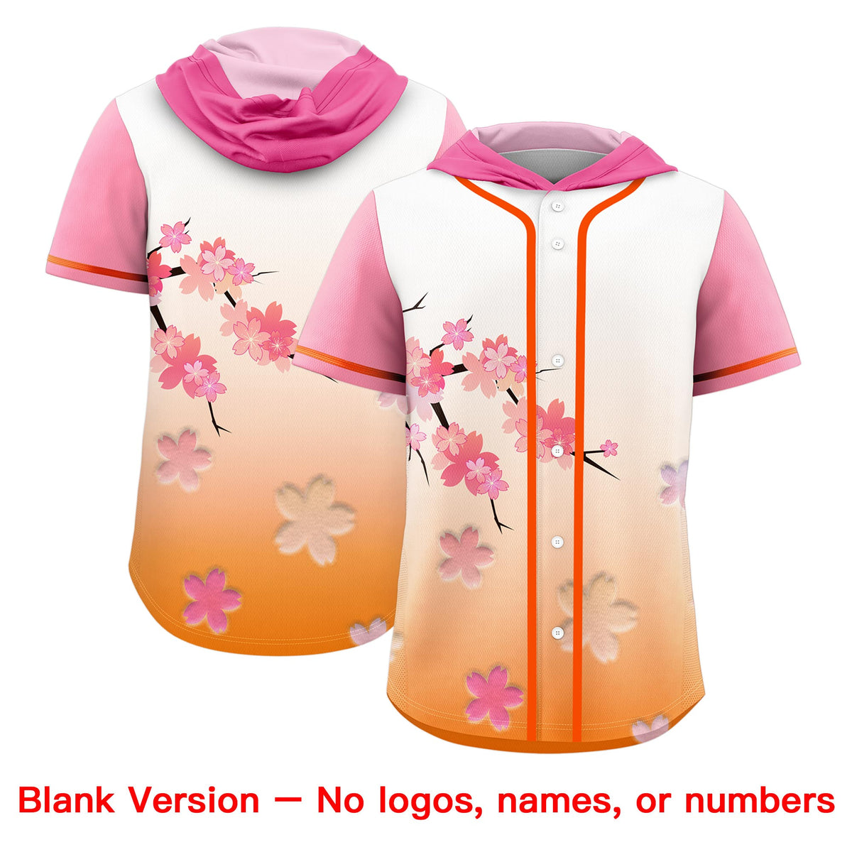 Custom Hooded Baseball Jersey | Pink Orange Cherry Blossom Personalized Name &amp; Number Sport Jersey