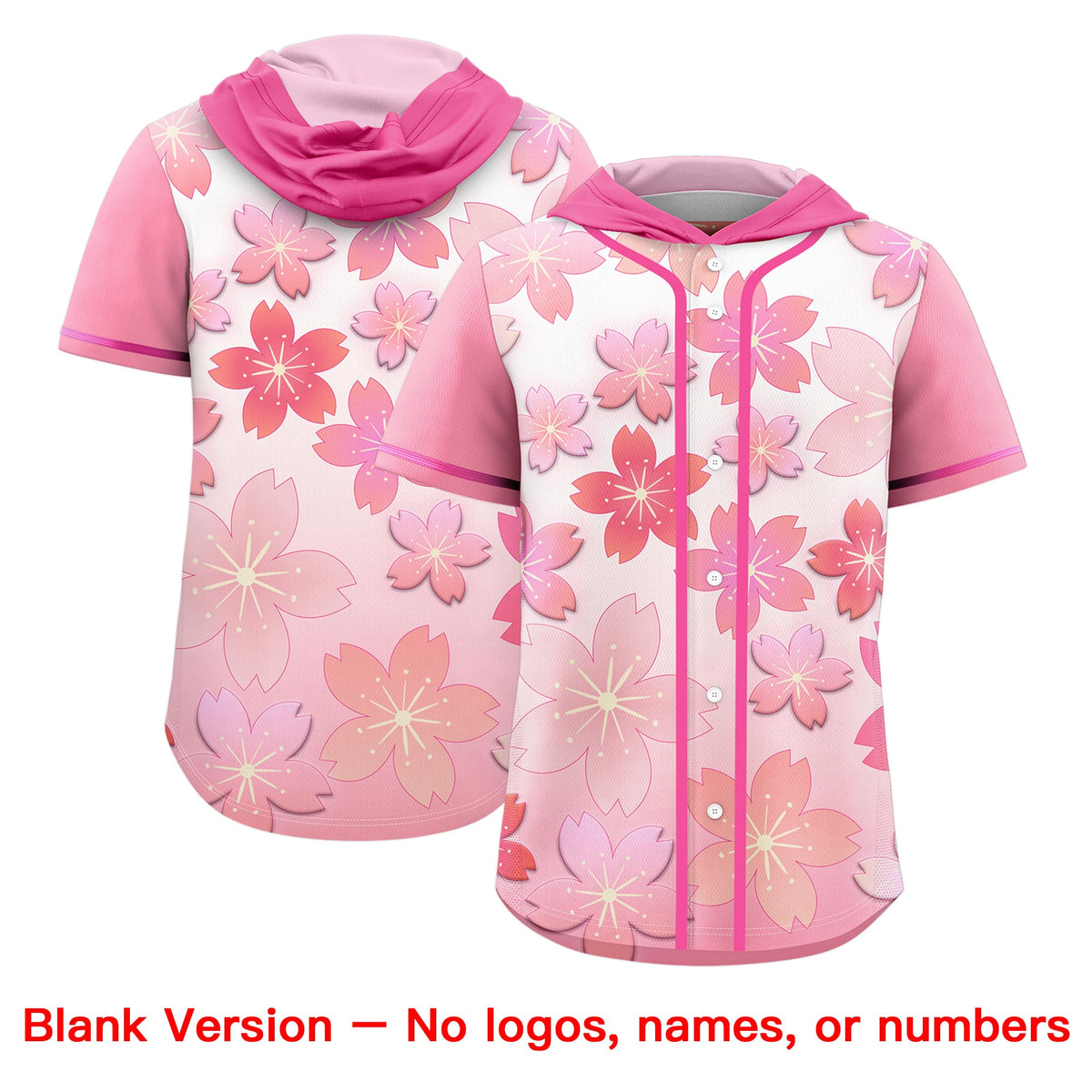 Custom Hooded Baseball Jersey | Pink Pink Cherry Blossom Personalized Name &amp; Number Sport Jersey