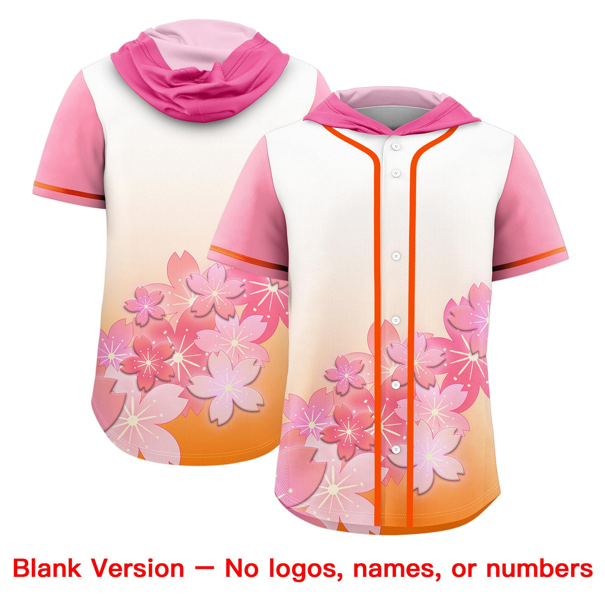 Custom Hooded Baseball Jersey | Pink Orange Cherry Blossom Moisture-Wicking Jersey for Men &amp; Women