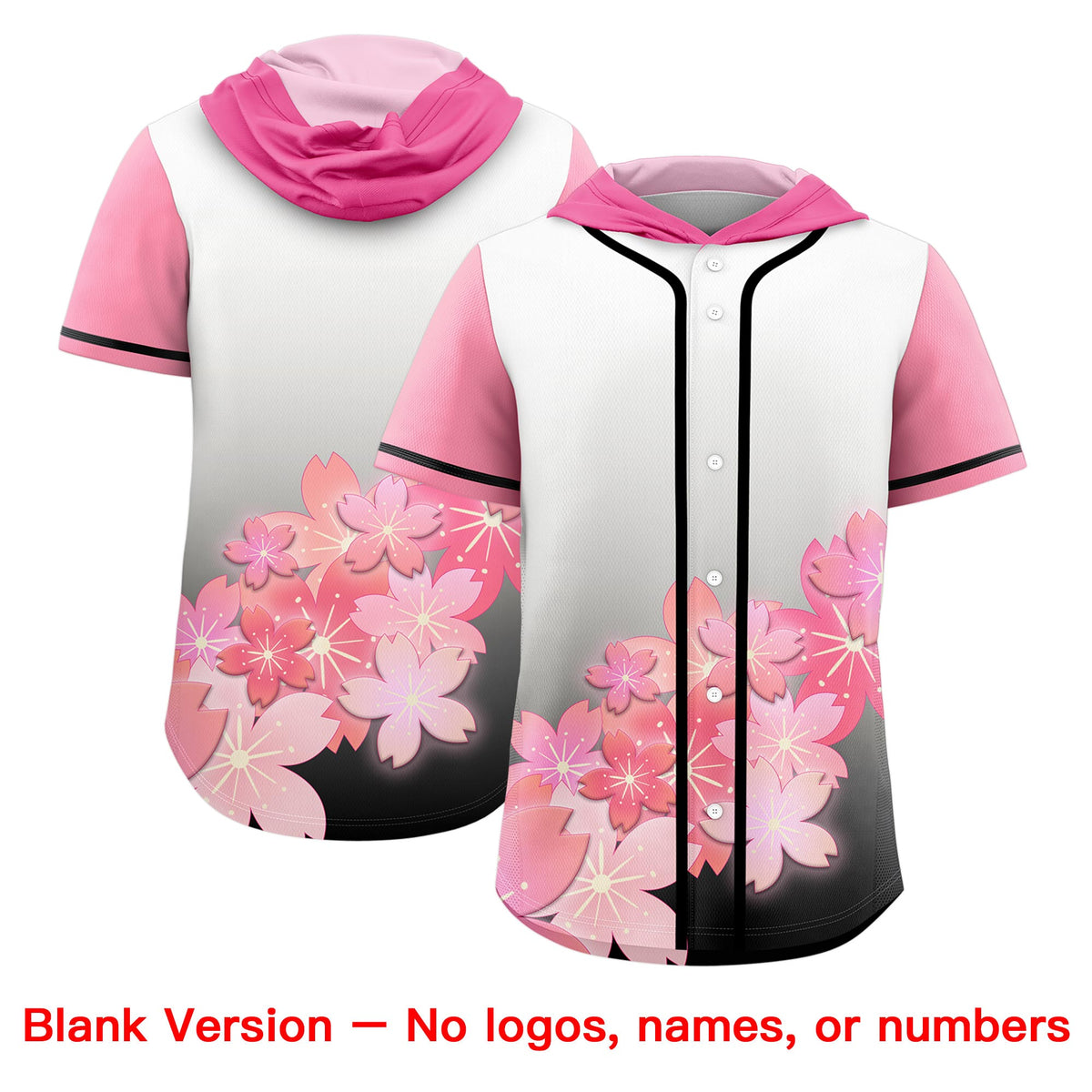 Custom Hooded Baseball Jersey | Pink Black Cherry Blossom Moisture-Wicking Jersey for Men &amp; Women