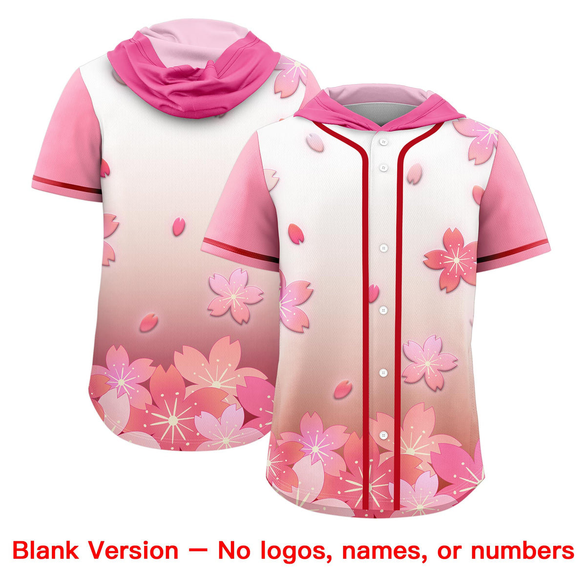 Custom Hooded Baseball Jersey | Pink Red Cherry Blossom Moisture-Wicking Jersey for Men &amp; Women