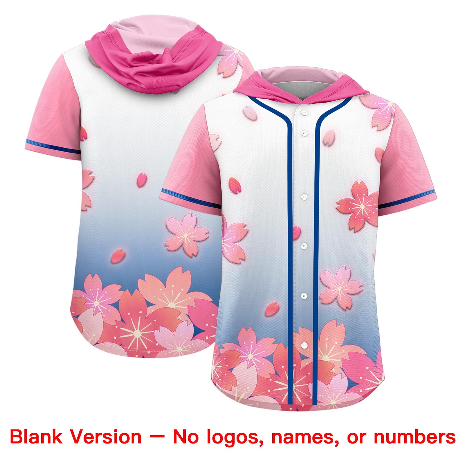 Custom Hooded Baseball Jersey | Pink Midnight Blue Cherry Blossom Breathable Athleisure Streetwear