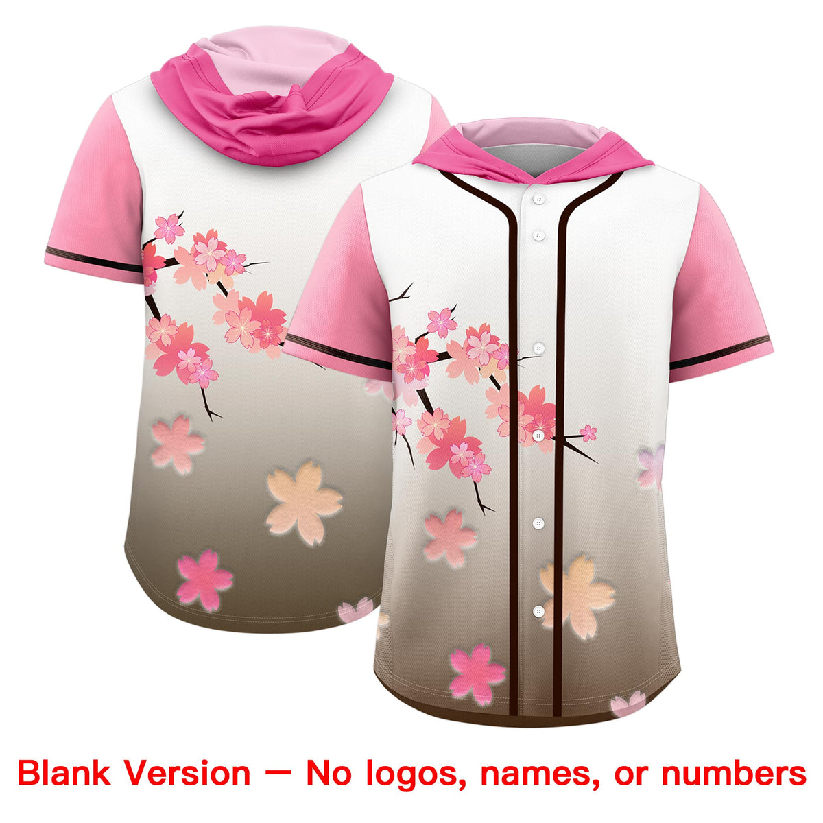 Custom Hooded Baseball Jersey | Pink Light Brown Cherry Blossom Breathable Athleisure Streetwear