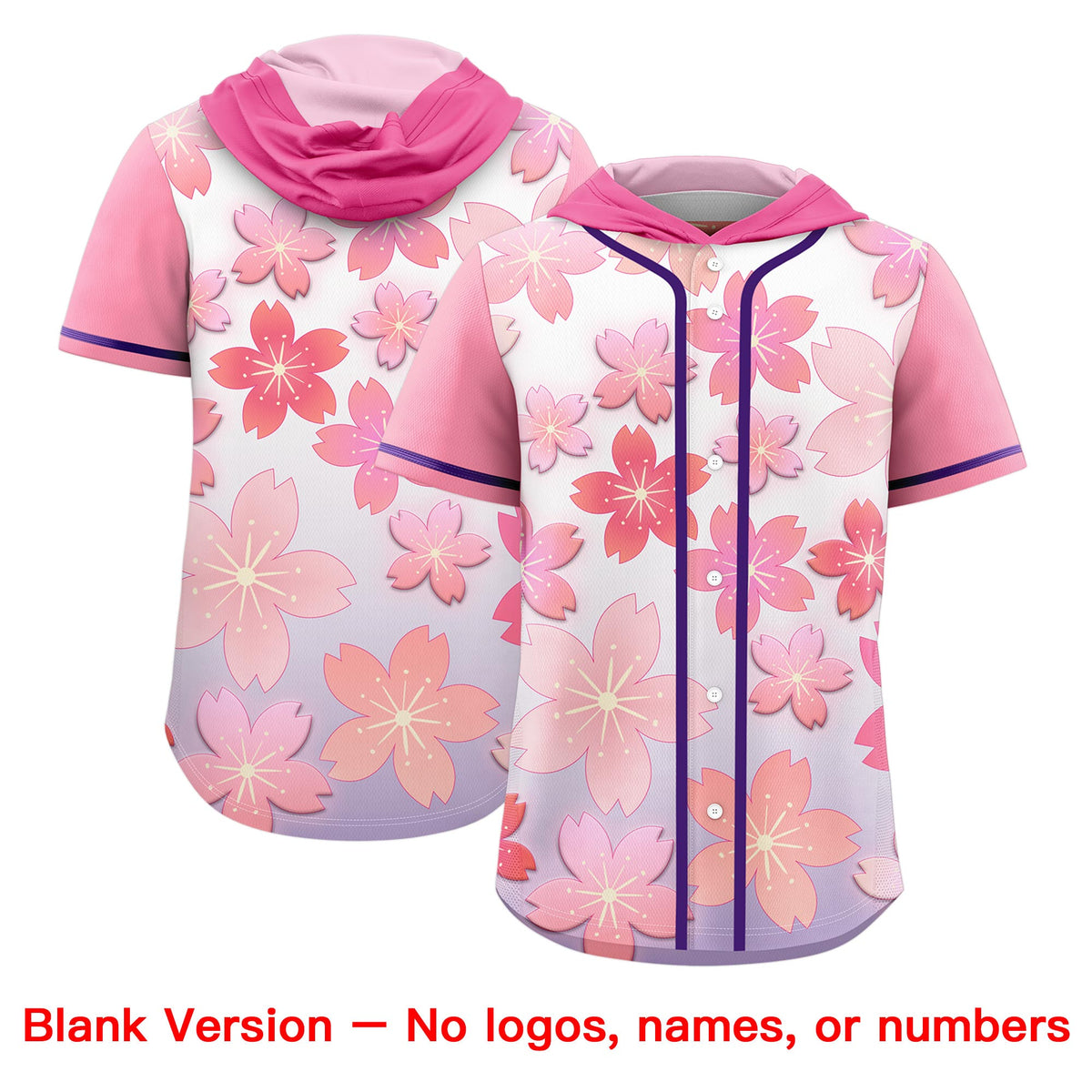 Custom Hooded Baseball Jersey | Pink Purple Cherry Blossom Moisture-Wicking Jersey for Men &amp; Women