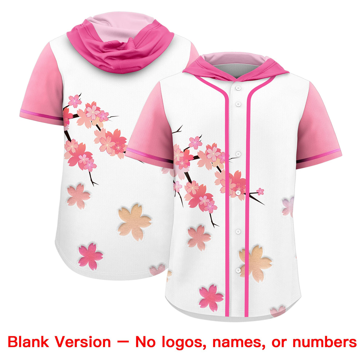 Custom Hooded Baseball Jersey | Pink Light Pink Cherry Blossom Breathable Athleisure Streetwear
