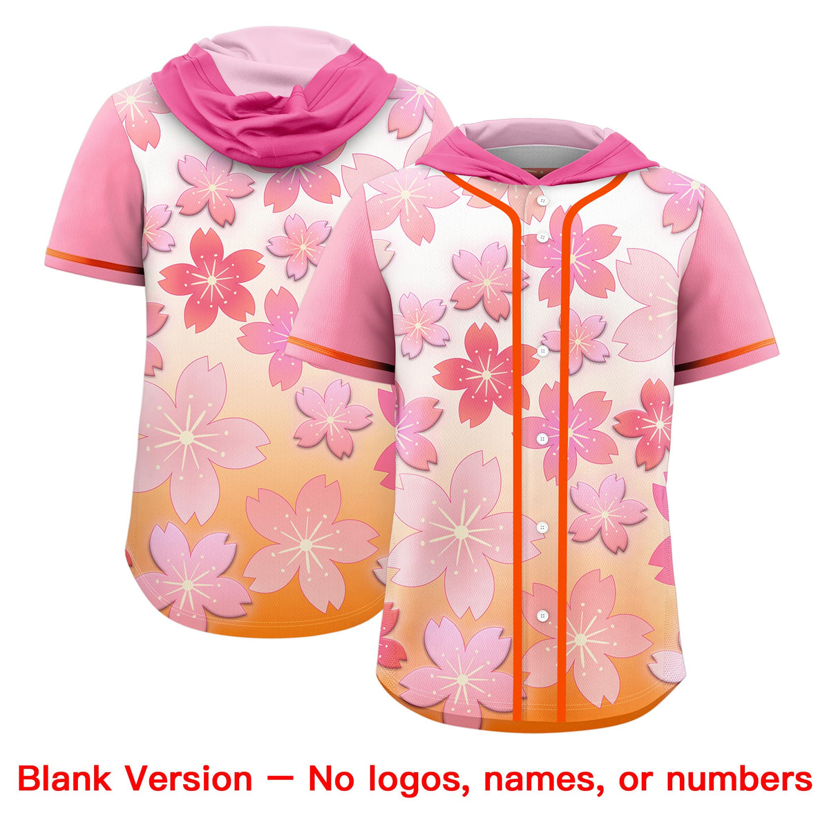 Custom Hooded Baseball Jersey | Pink Orange Cherry Blossom Moisture-Wicking Jersey for Men &amp; Women