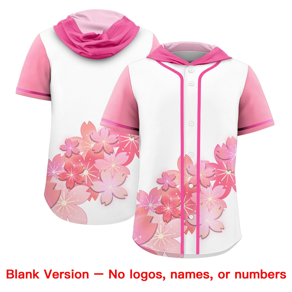 Custom Hooded Baseball Jersey | Pink Light Pink Cherry Blossom Personalized Name &amp; Number Sport Jersey
