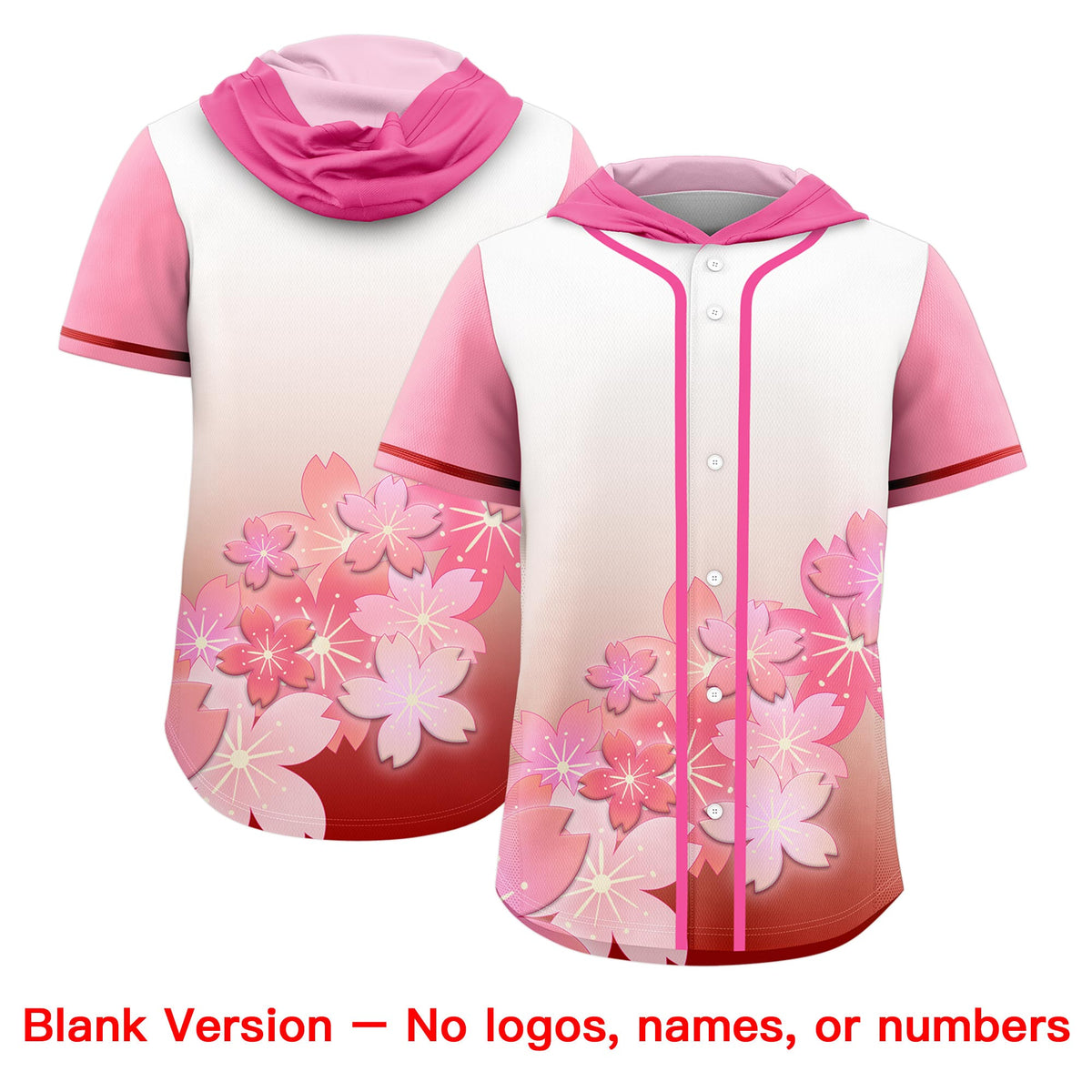 Custom Hooded Baseball Jersey | Pink Pink Cherry Blossom Breathable Athleisure Streetwear