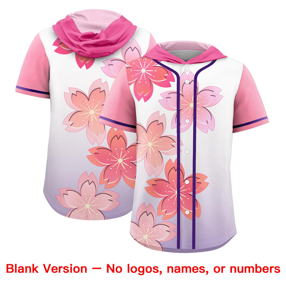 Custom Hooded Baseball Jersey | Pink Purple Cherry Blossom Breathable Athleisure Streetwear