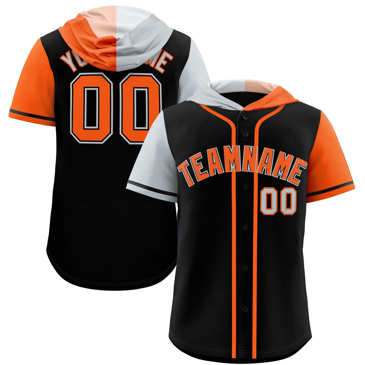 Custom Black Silver and Orange Split Fashion Raglan Sleeves Authentic Baseball Hoodie Jersey