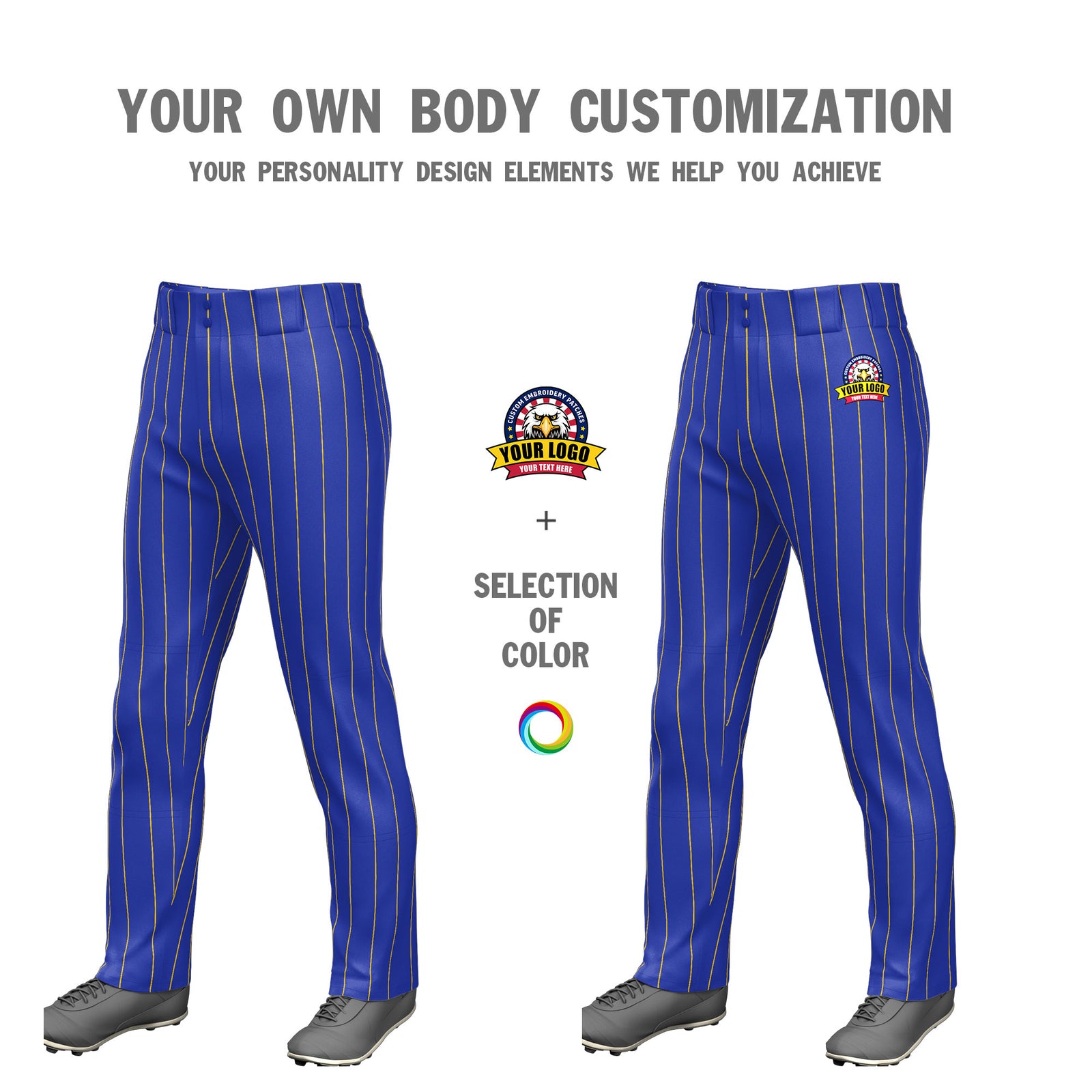 Fans-Made | Custom Royal Gold Pinstripe Fit Stretch Practice Loose-fit Baseball Pants ¨C Available for Reorder