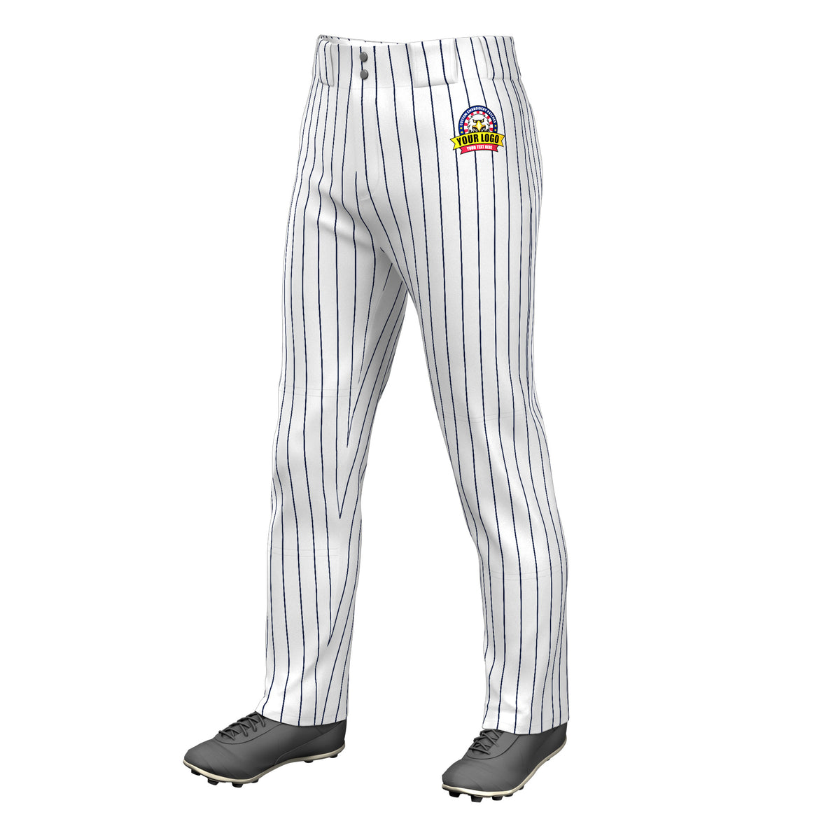 Custom White Navy Pinstripe Fit Stretch Practice Loose-fit Baseball Pants