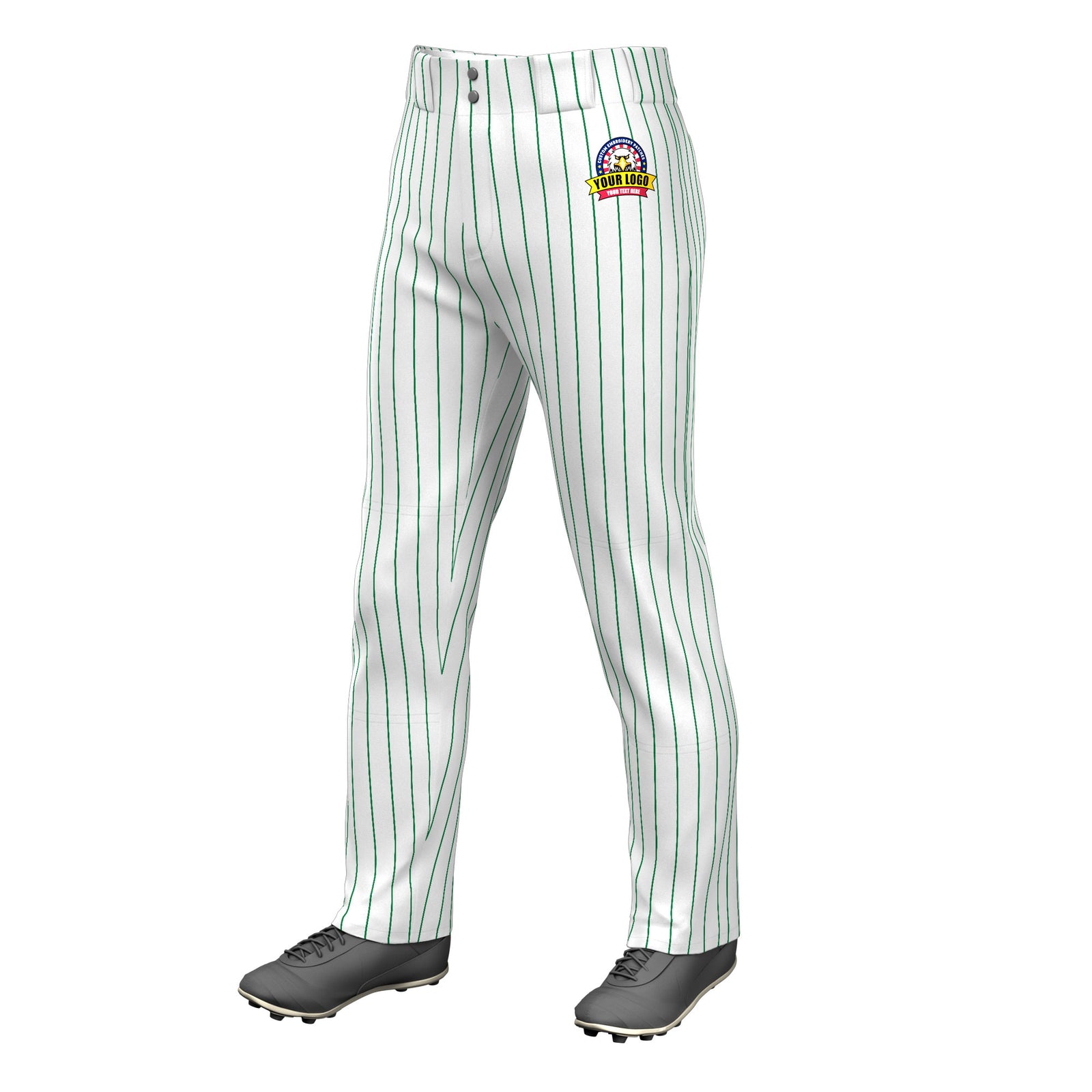 Custom White Kelly Green Pinstripe Fit Stretch Practice Loose-fit Baseball Pants