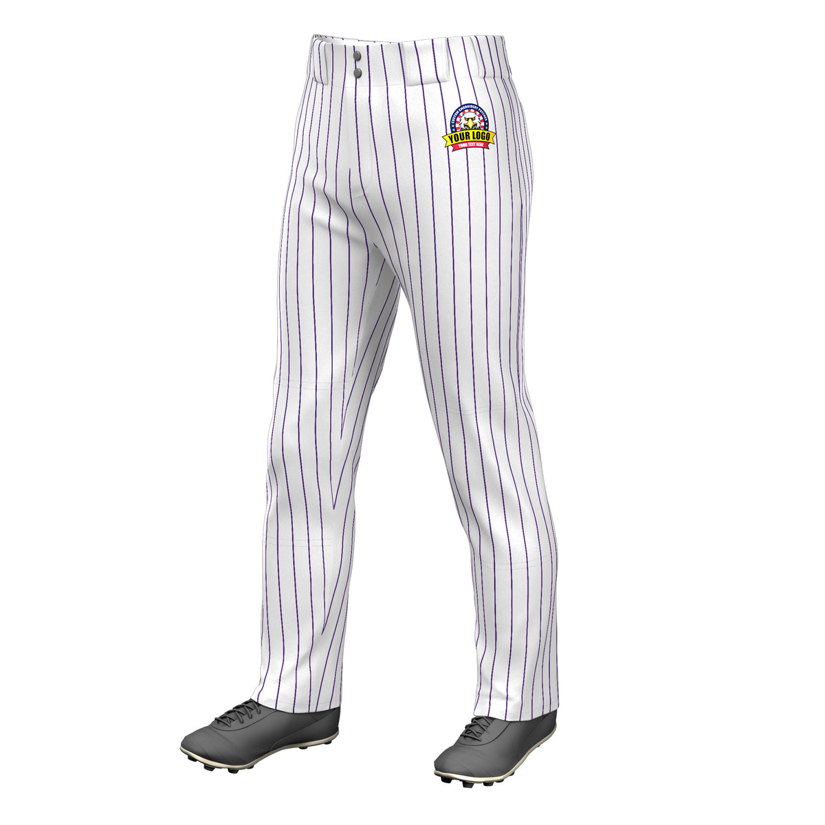 Custom White Purple Pinstripe Fit Stretch Practice Loose-fit Baseball Pants