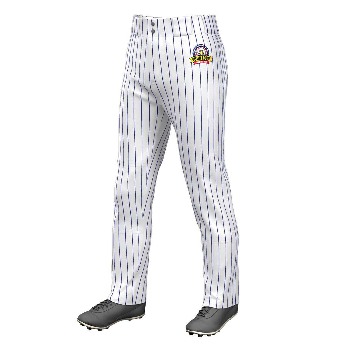 Custom White Royal Pinstripe Fit Stretch Practice Loose-fit Baseball Pants