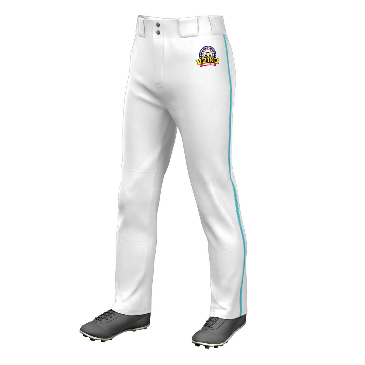 Custom White Sky Blue Pinstripe Fit Stretch Practice Loose-fit Baseball Pants