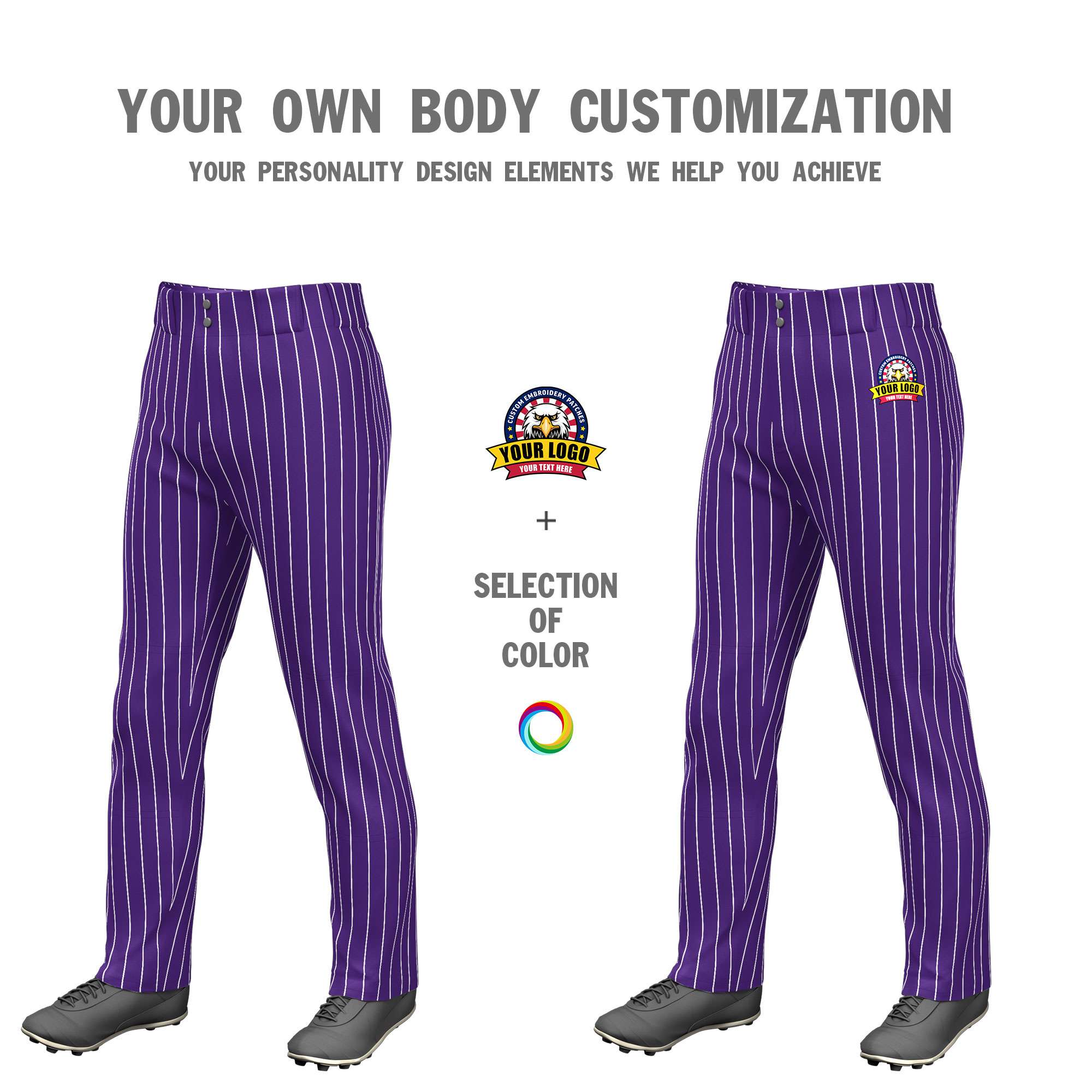 Custom Purple Powder Blue Pinstripe Fit Stretch Practice Pull  Up Baseball Pants