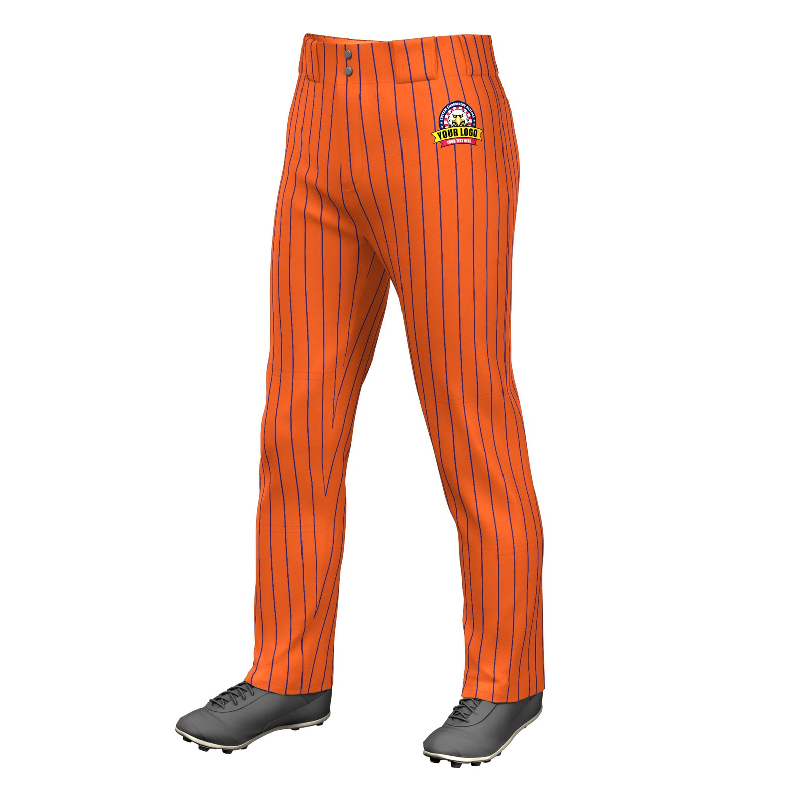 Custom Cadmium Orange Royal Pinstripe Fit Stretch Practice Loose-fit Baseball Pants